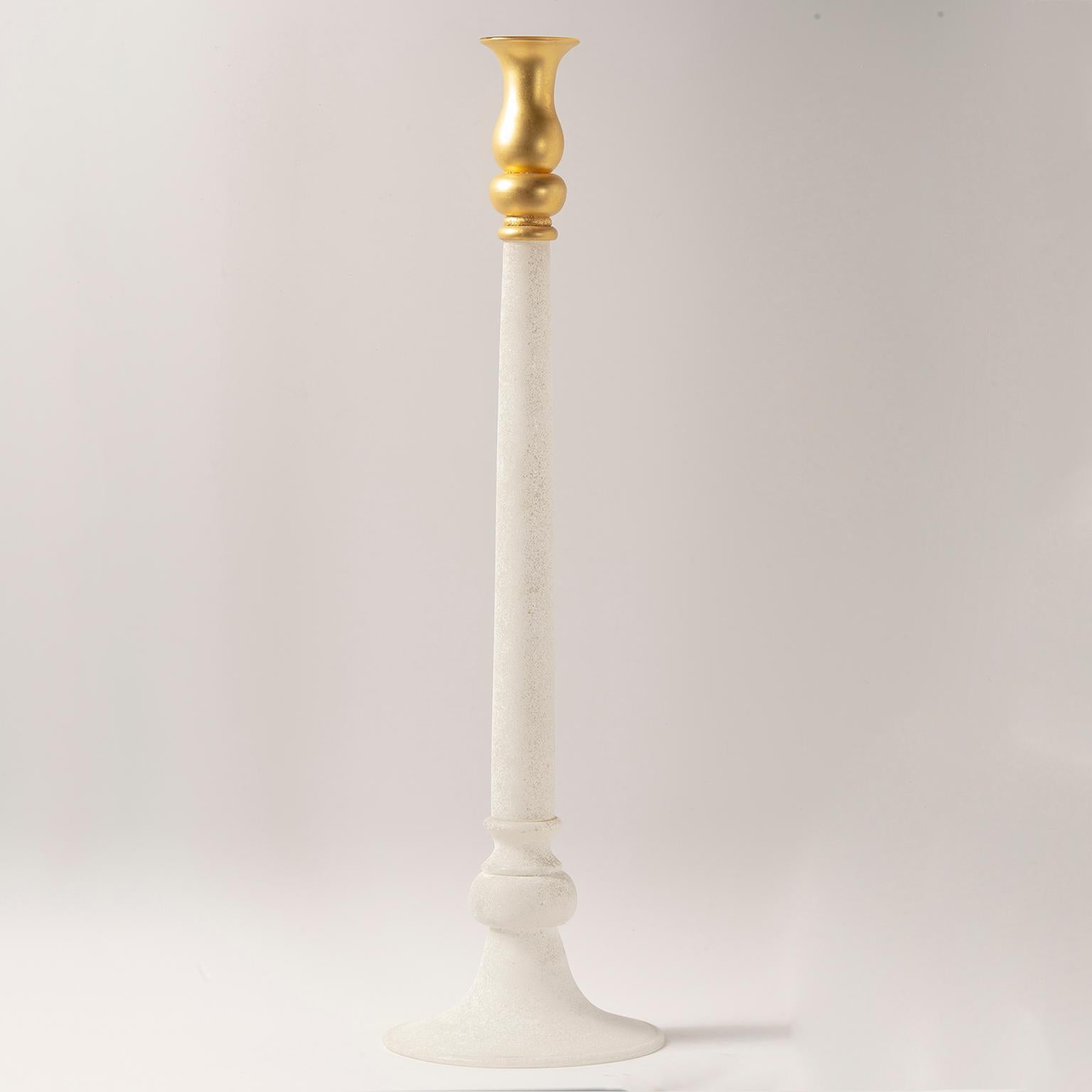 Mid-Century Modern Extra Tall Seguso Vetri D’arte Murano Glass Scavo Style Candleholder For Sale