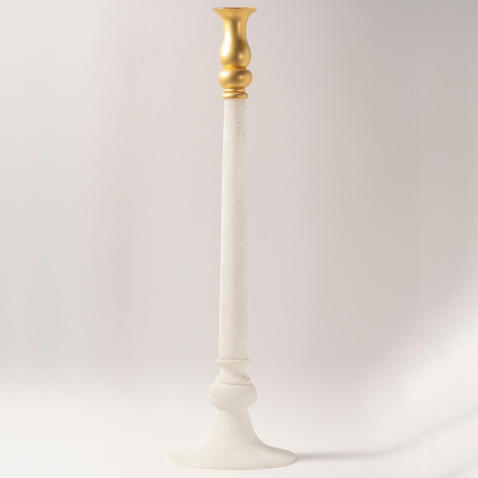 20th Century Extra Tall Seguso Vetri D’arte Murano Glass Scavo Style Candleholder For Sale