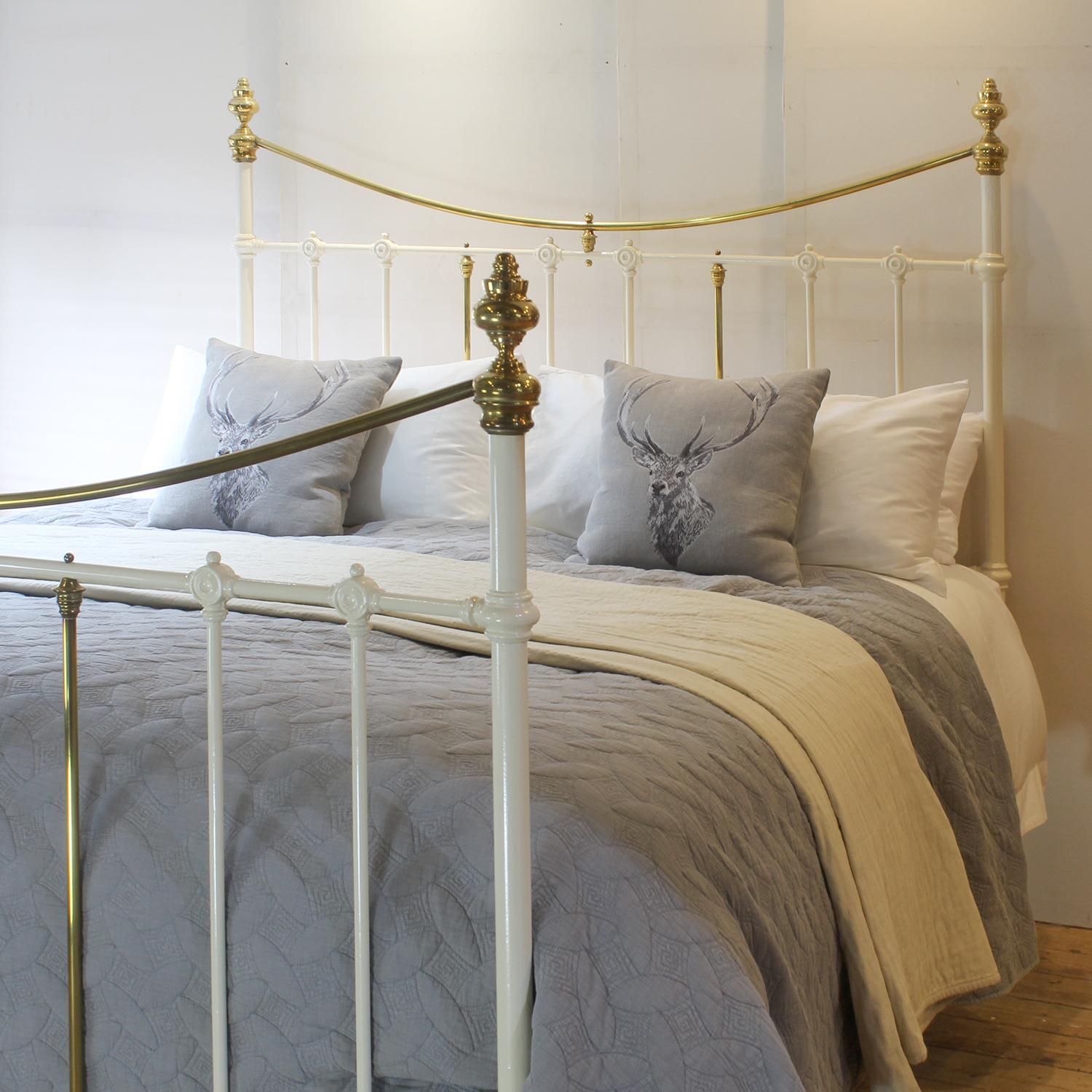 British Extra Wide Brass and Iron Bed in Cream, MSK84
