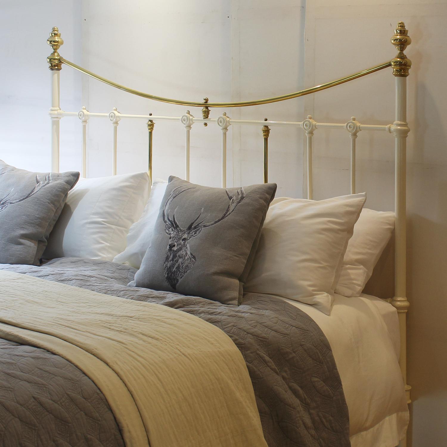Extra Wide Brass and Iron Bed in Cream, MSK84 1