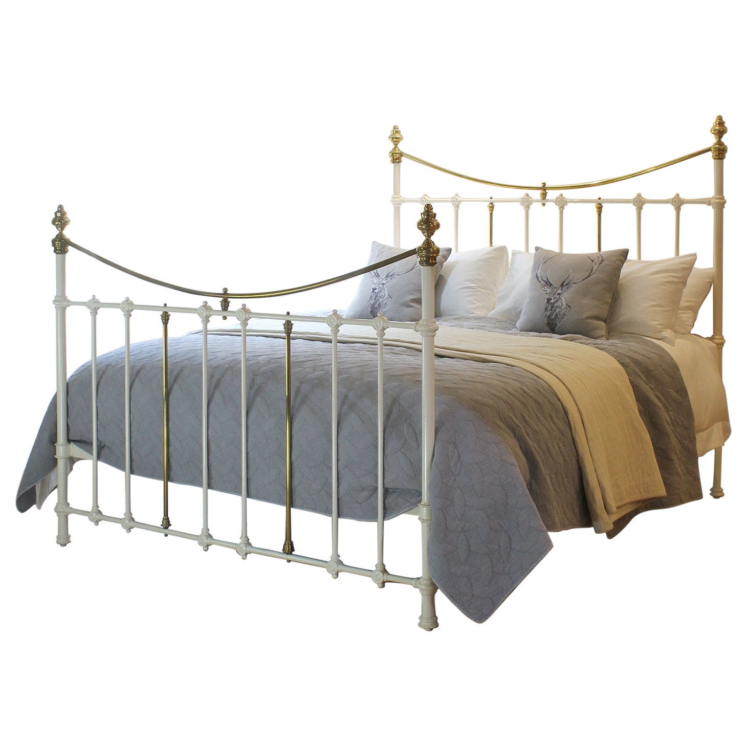 Extra Wide Brass and Iron Bed in Cream, MSK84