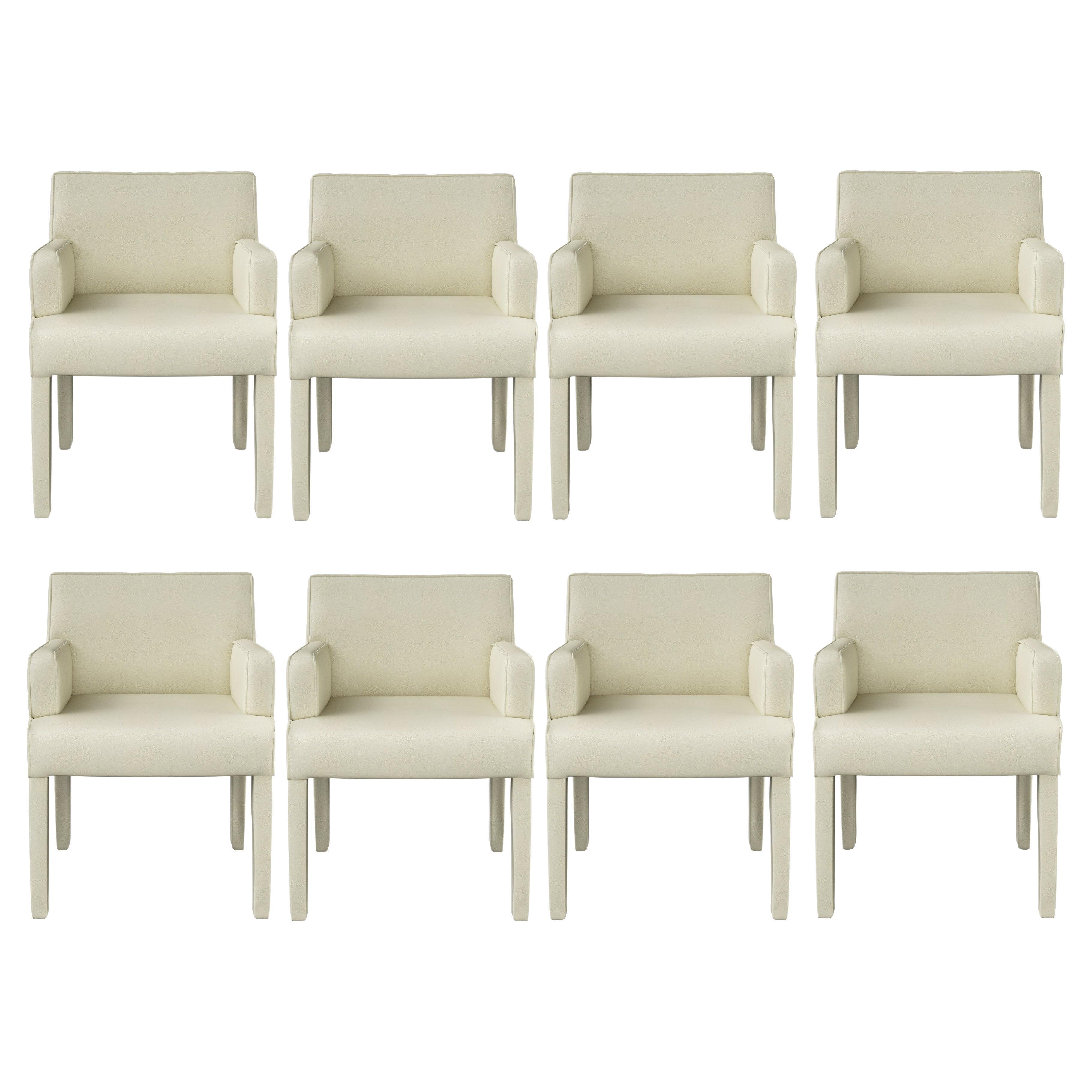 Set Of 8 Extra Wide Dining Chairs In Cream Leather