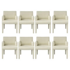 Set Of 8 Extra Wide Dining Chairs In Cream Leather