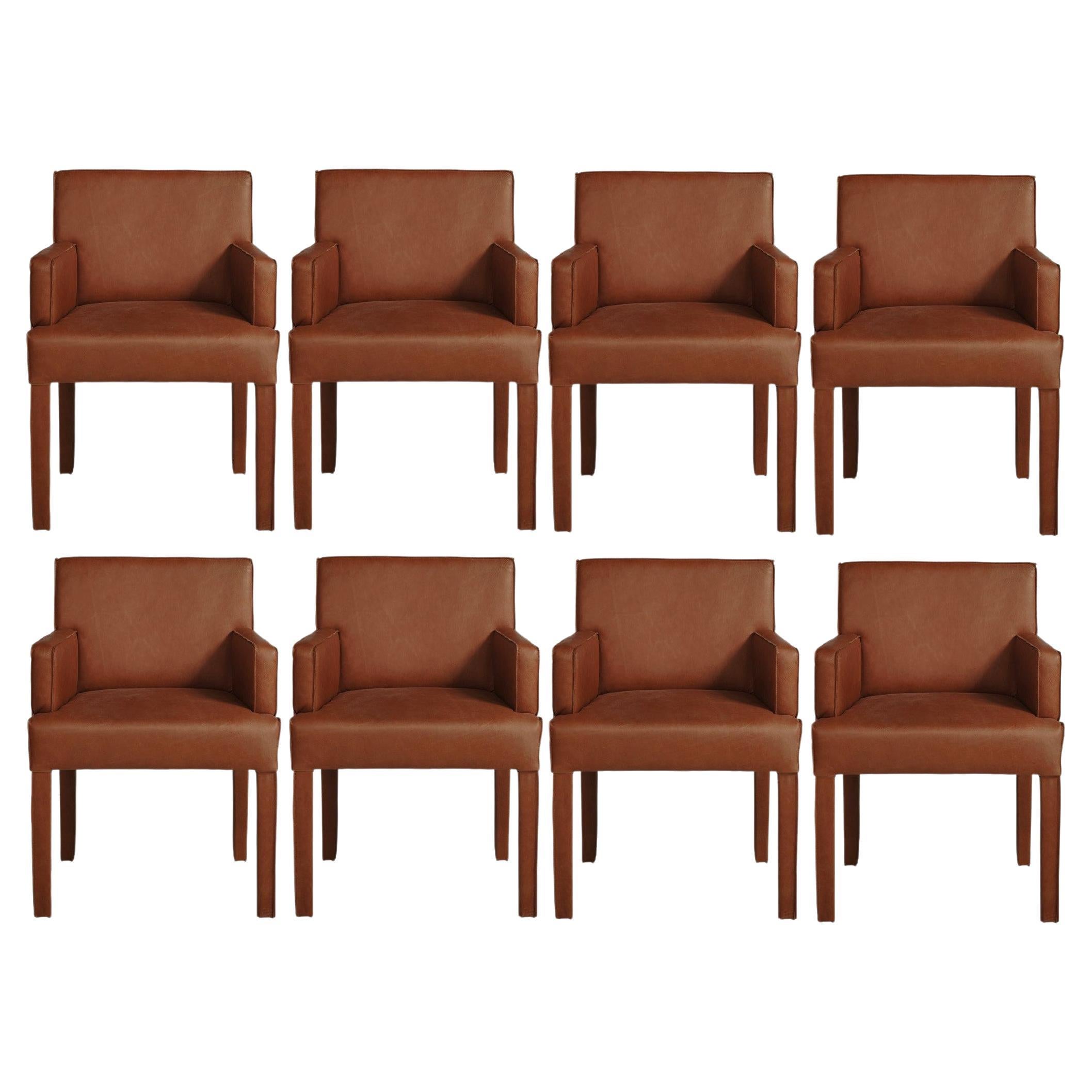 Contemporary Chair, Walnut Color/Black Faux Leather Set of 6 For Sale at 1stDibs
