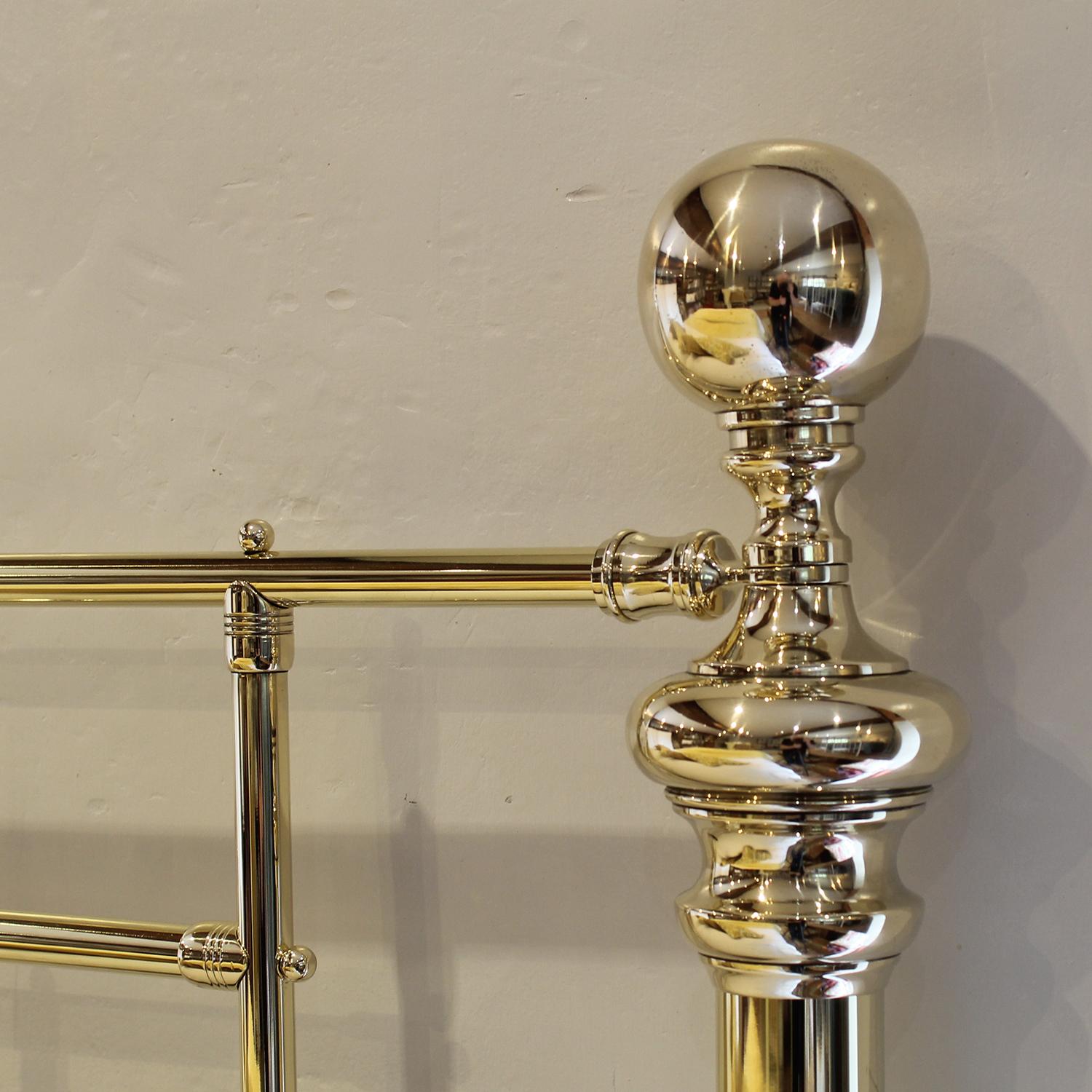 Extra Wide Fully Restored Victorian Platform All Brass Antique Bed, Circa 1895 For Sale 1