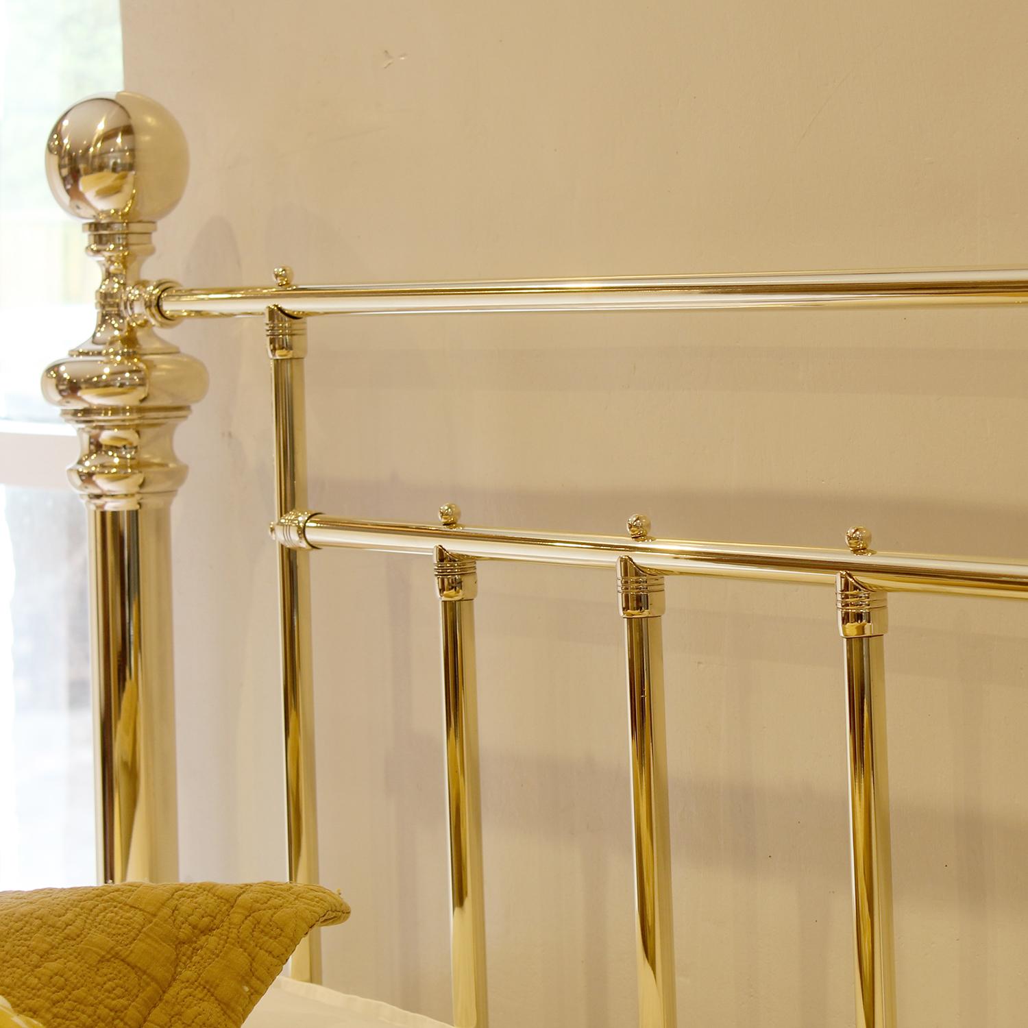Extra Wide Fully Restored Victorian Platform All Brass Antique Bed, Circa 1895 For Sale 2