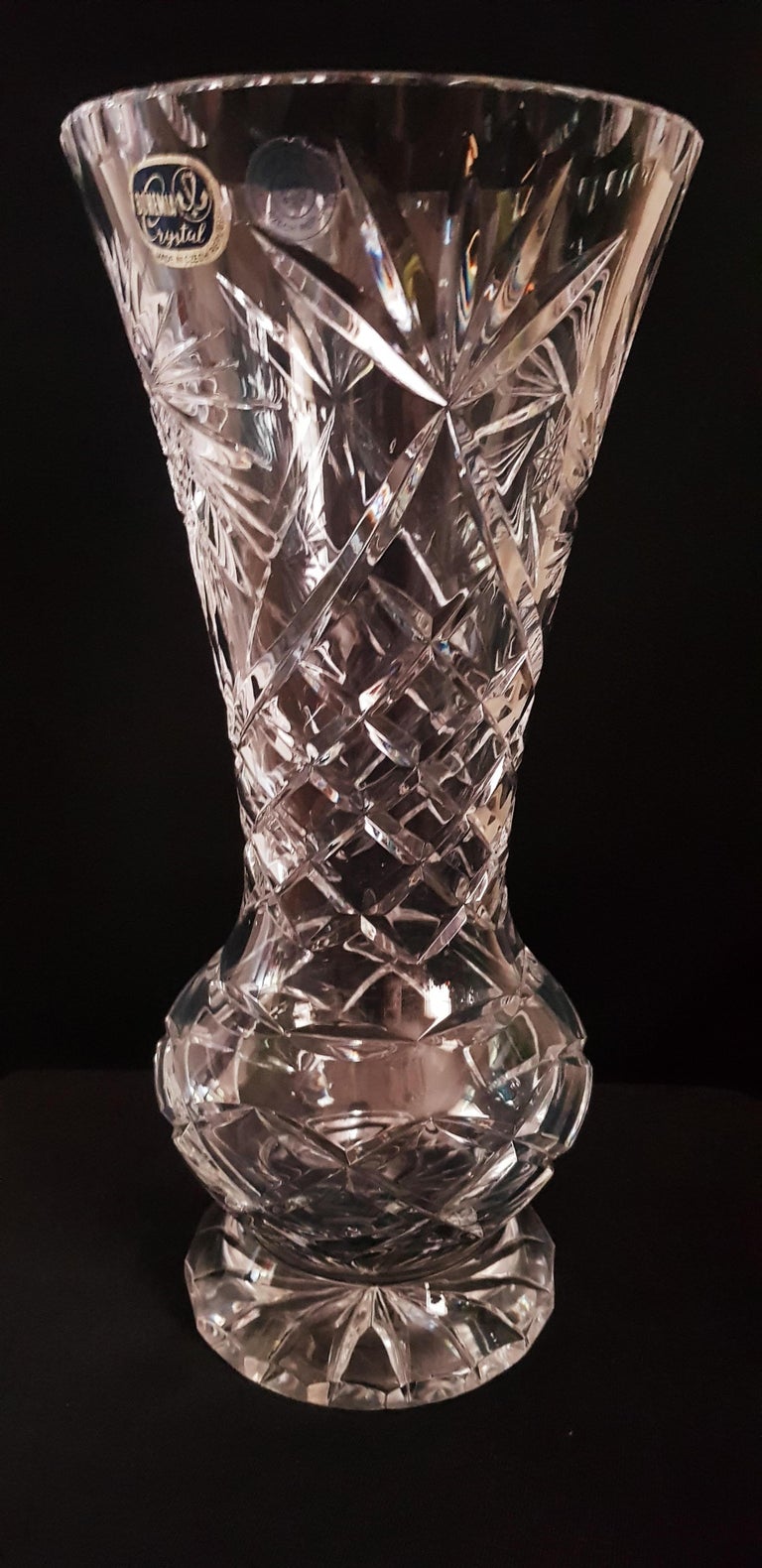 Extralarge Vitange Bohemian Fine Cut Crystal Vase For Sale at 1stDibs