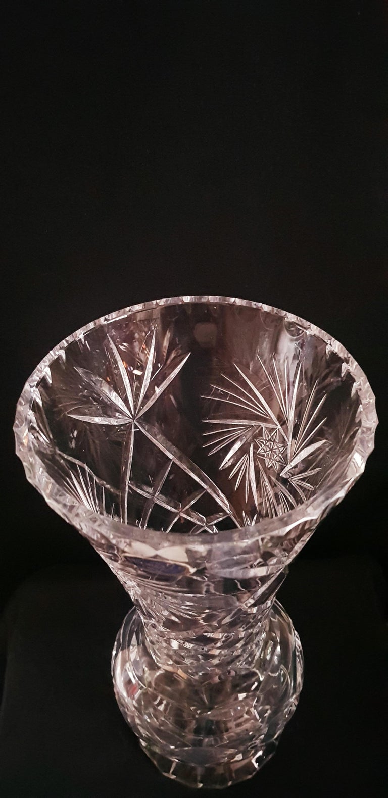 Extralarge Vitange Bohemian Fine Cut Crystal Vase For Sale at 1stDibs
