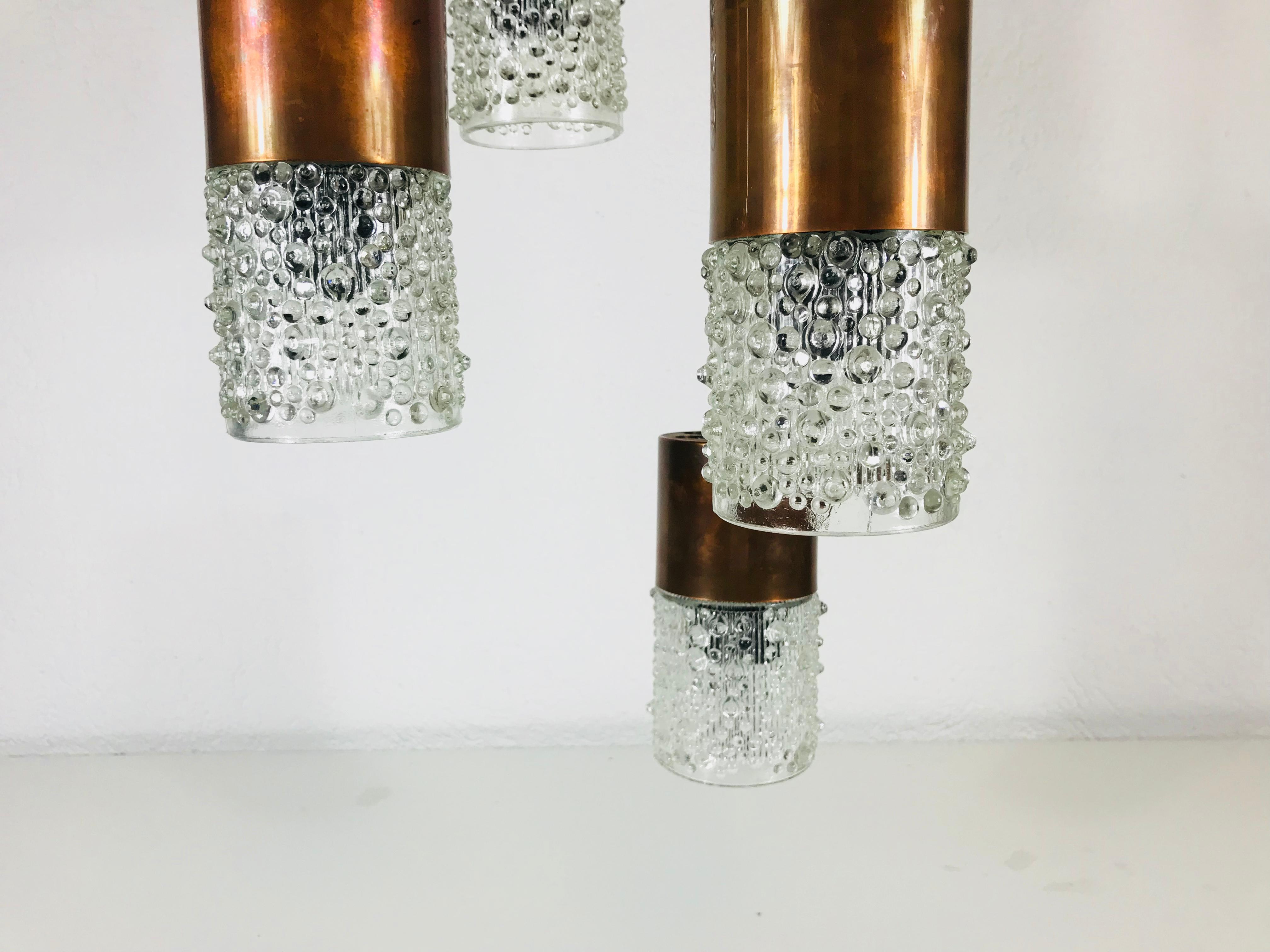 Mid-Century Modern Extraordinarry 7-Arm Copper and Bubble Glas Cascade Pendant Lamp, circa 1960s