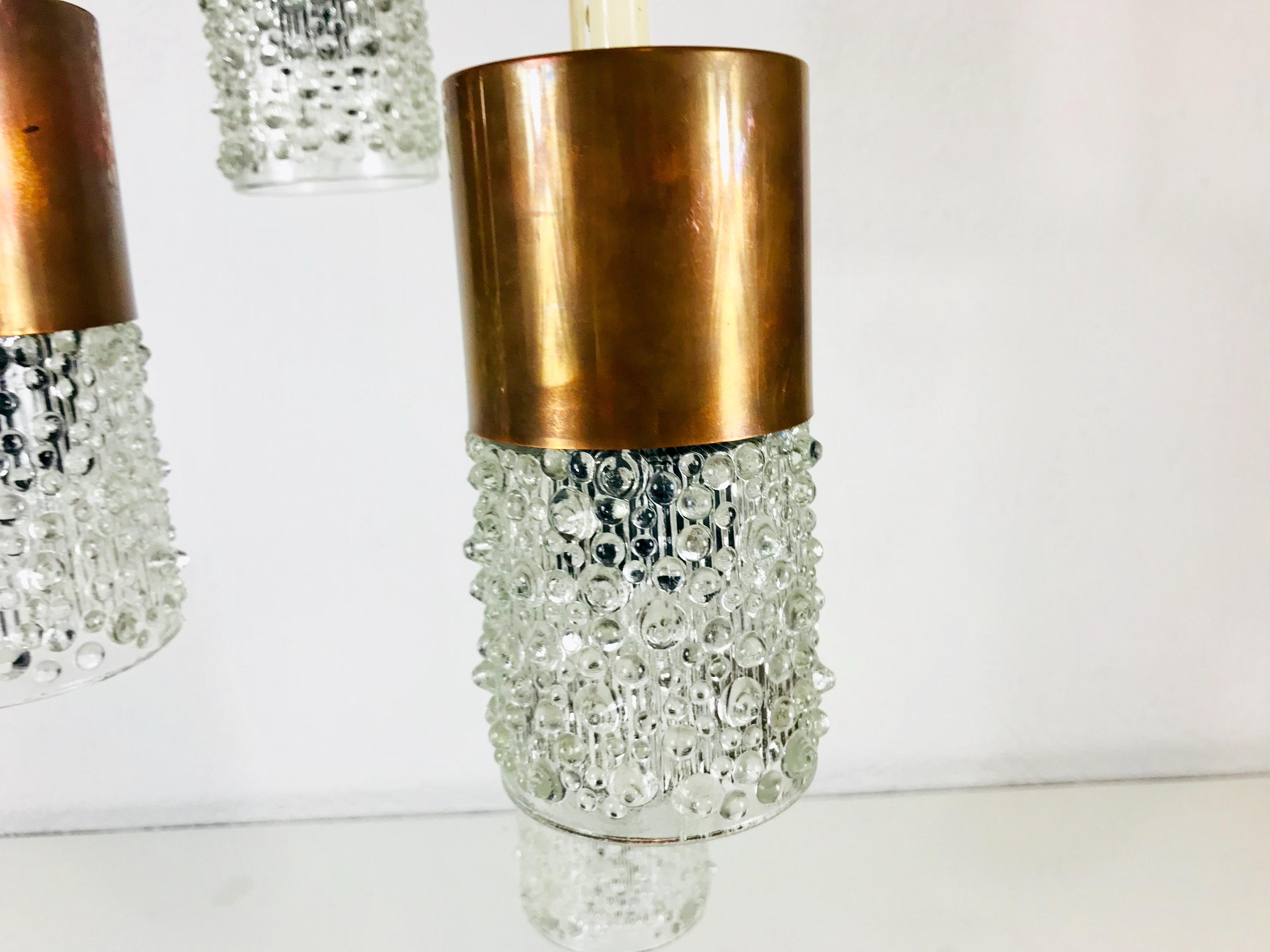 Brass Extraordinarry 7-Arm Copper and Bubble Glas Cascade Pendant Lamp, circa 1960s