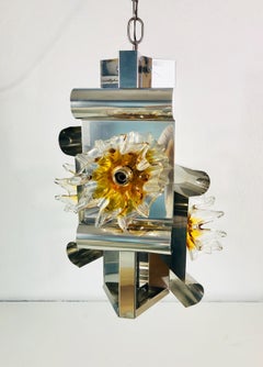 Extraordinary Aluminium and Murano Glass Ceiling Light by Mazegga, 1970s, Italy