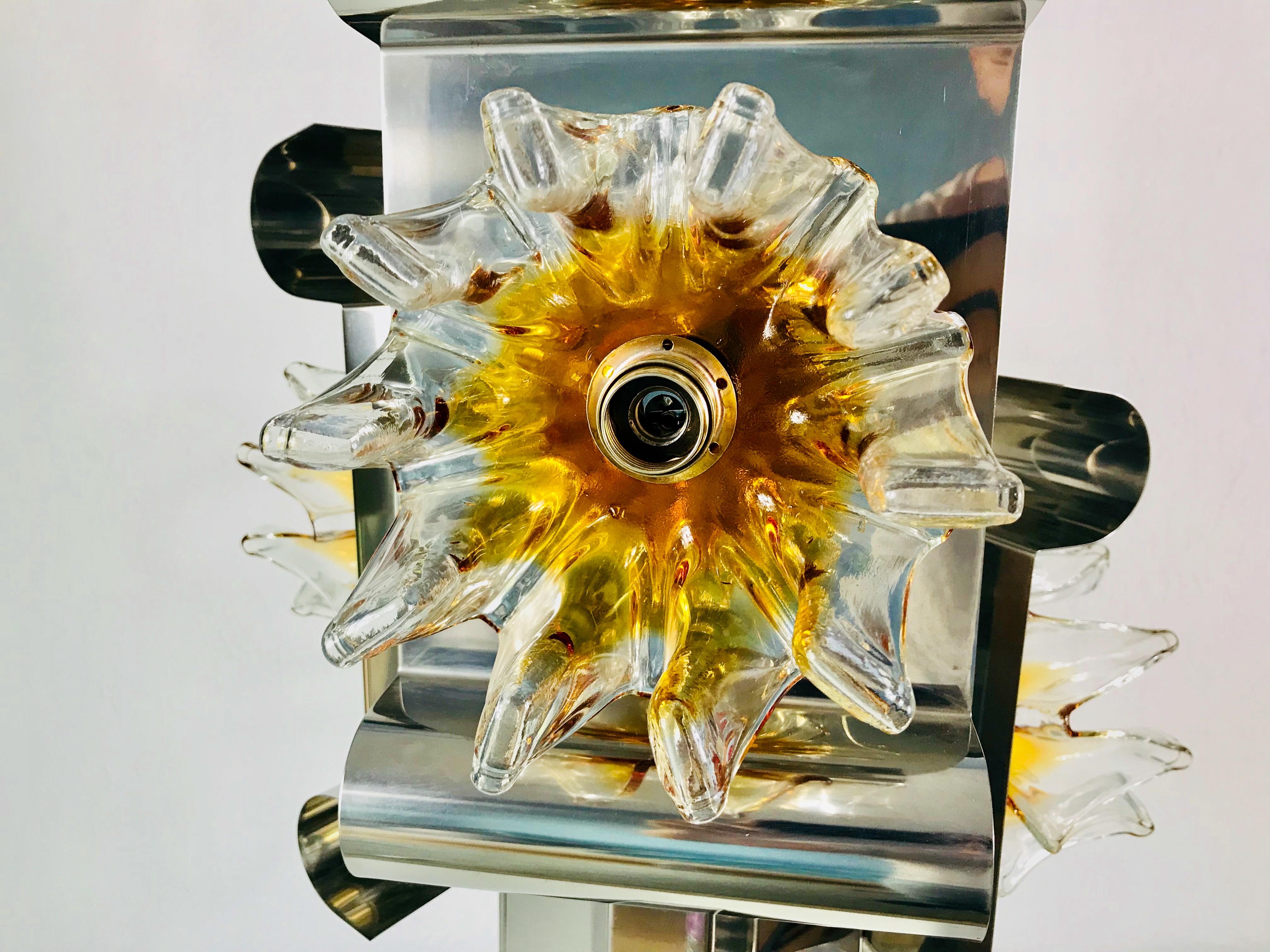 Extraordinary Aluminium and Murano Glass Ceiling Light by Mazegga, 1970s, Italy In Good Condition For Sale In Hagenbach, DE