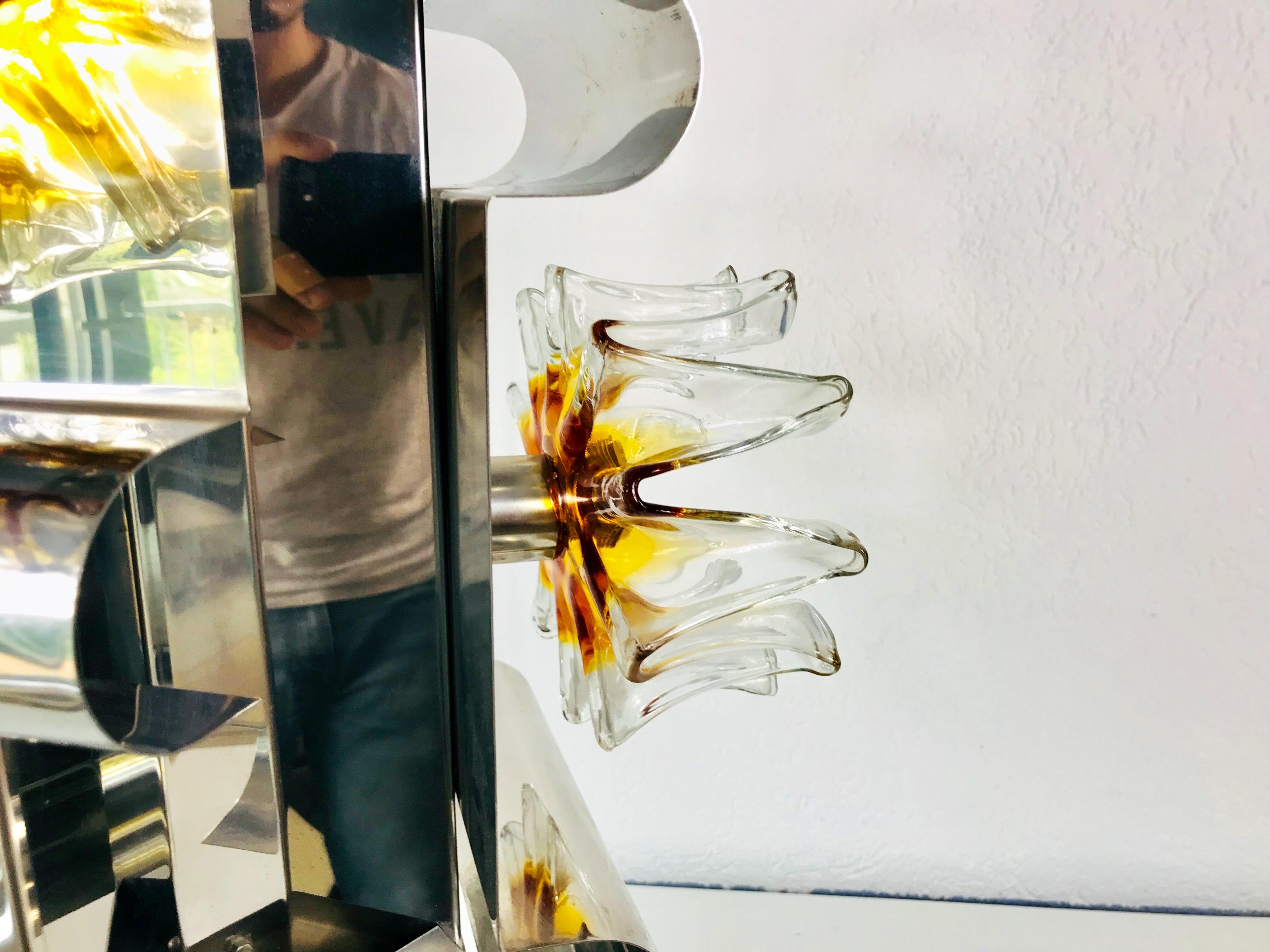 Late 20th Century Extraordinary Aluminium and Murano Glass Ceiling Light by Mazegga, 1970s, Italy For Sale