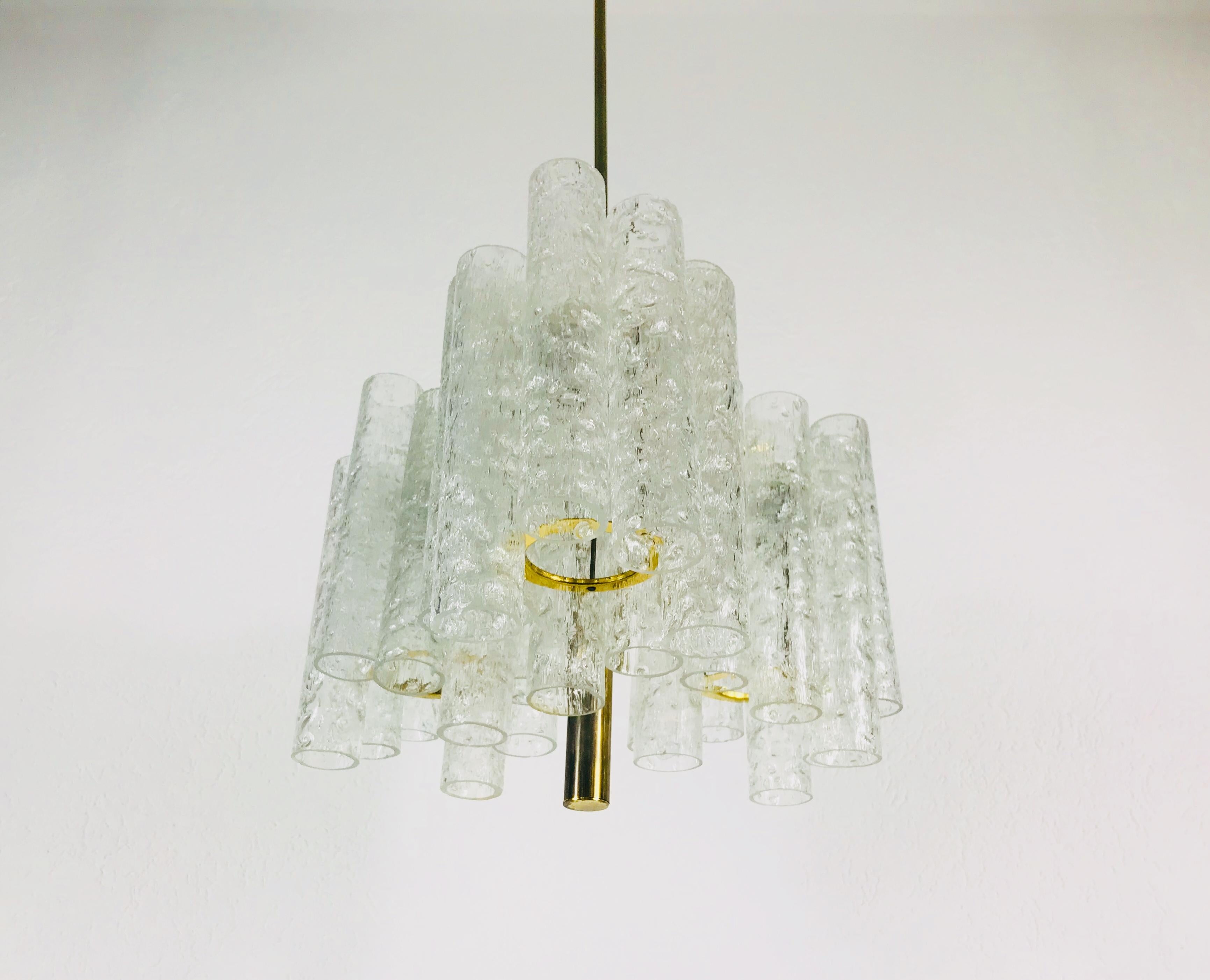 Late 20th Century Extraordinary Doria Midcentury Crystal Ice Glass Chandelier, Germany, 1960s For Sale