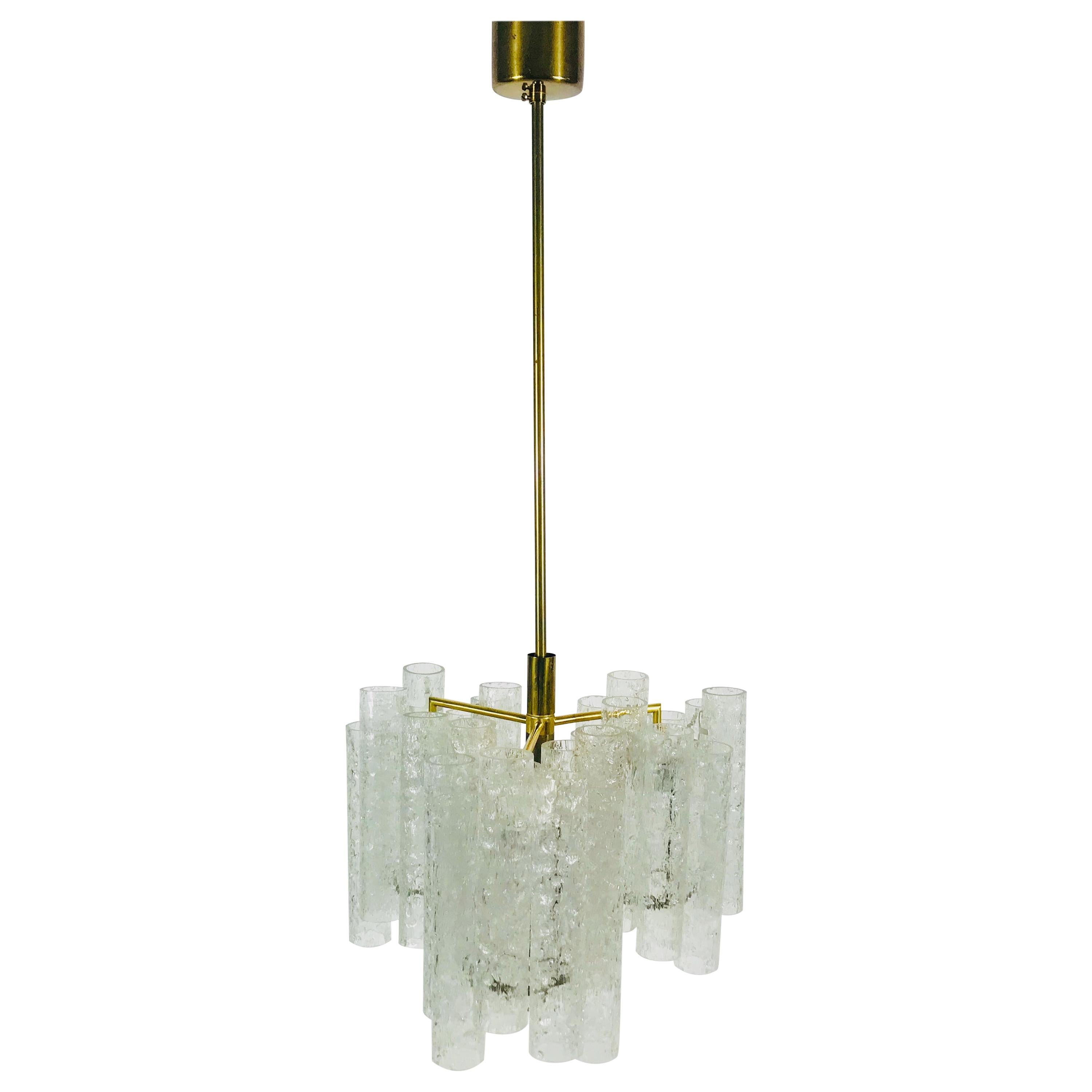 Extraordinary Doria Midcentury Crystal Ice Glass Chandelier, Germany, 1960s For Sale