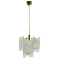 Extraordinary Doria Midcentury Crystal Ice Glass Chandelier, Germany, 1960s