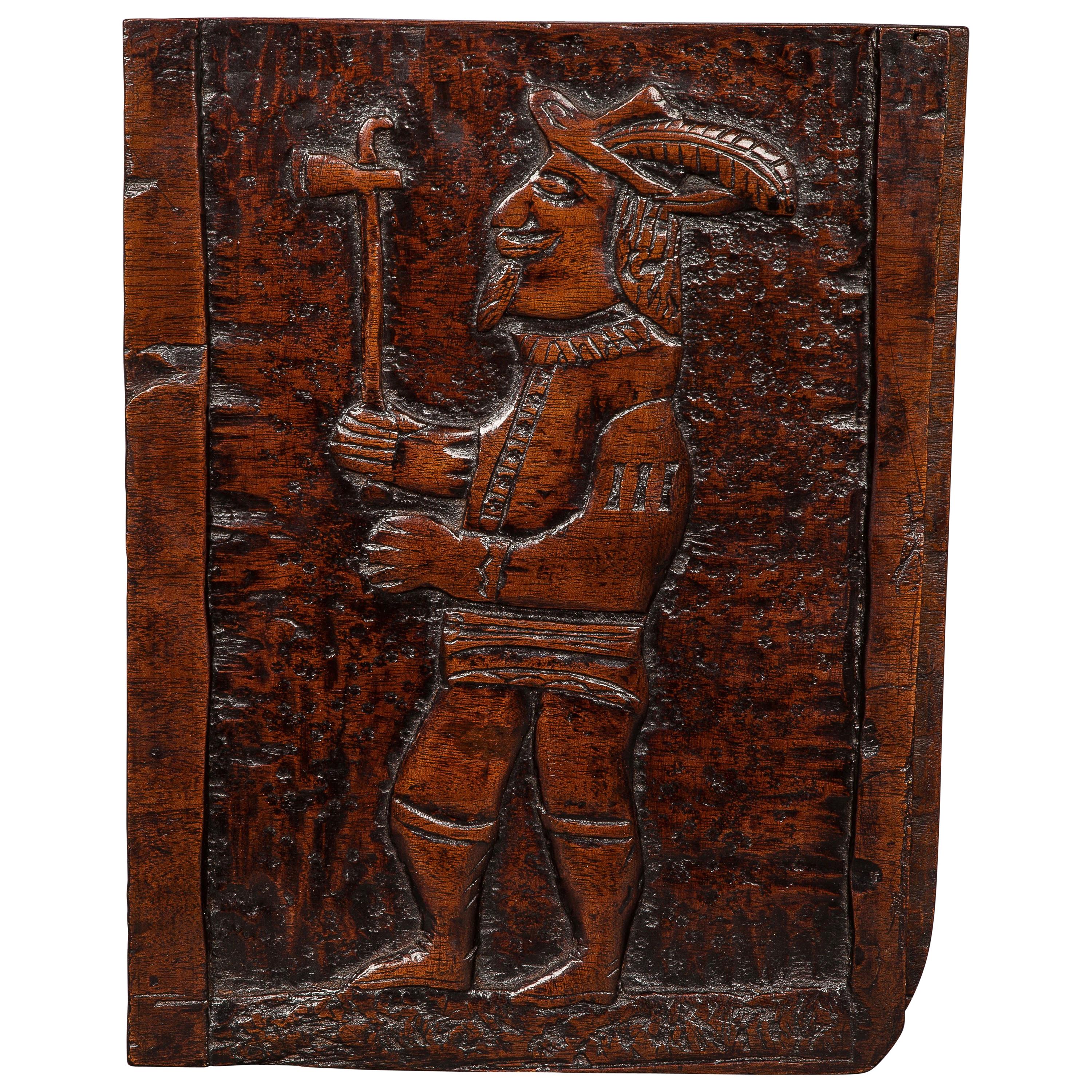Extraordinary 17th Century Panel of a European Carrying a Tomahawk For Sale