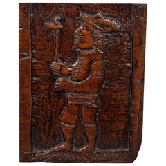 Antique Extraordinary 17th Century Panel of a European Carrying a Tomahawk