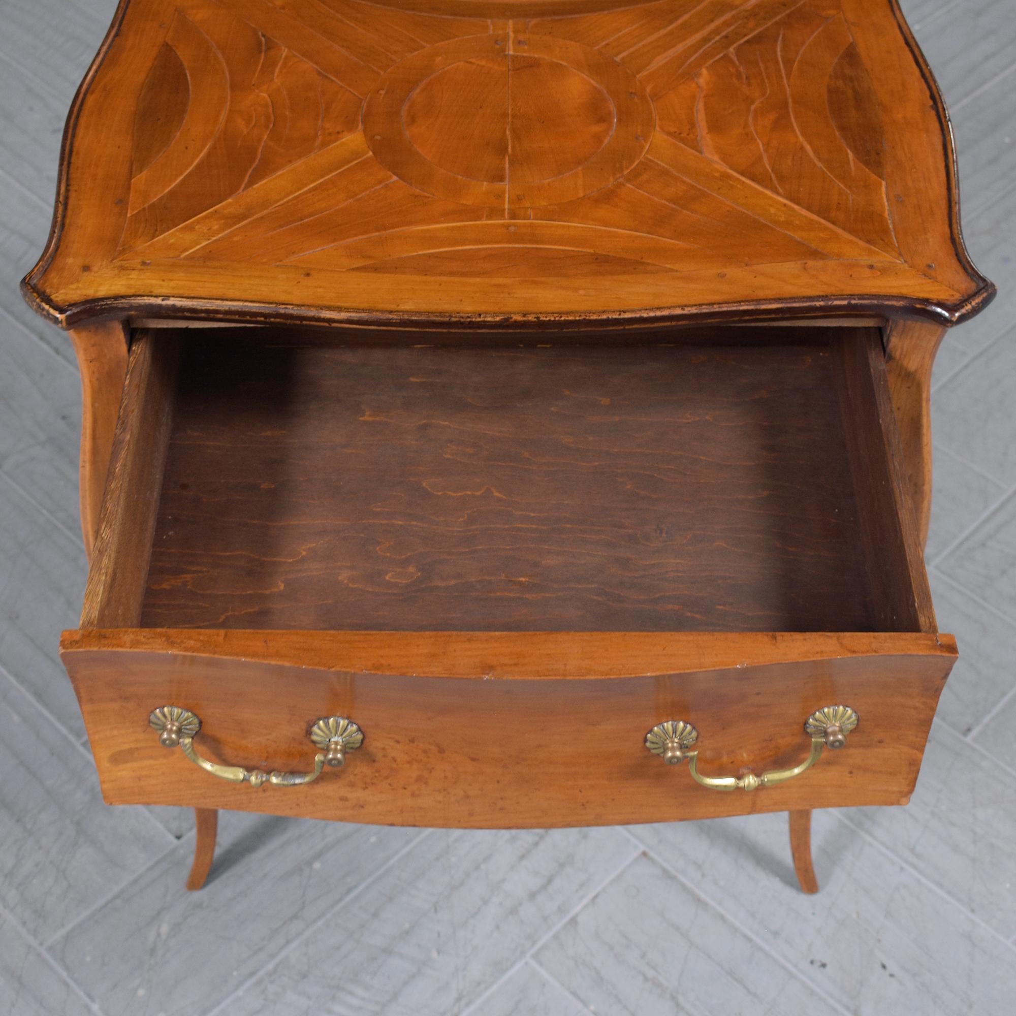 1880s Antique Provincial Light Walnut Commode with Inlaid Design For Sale 4