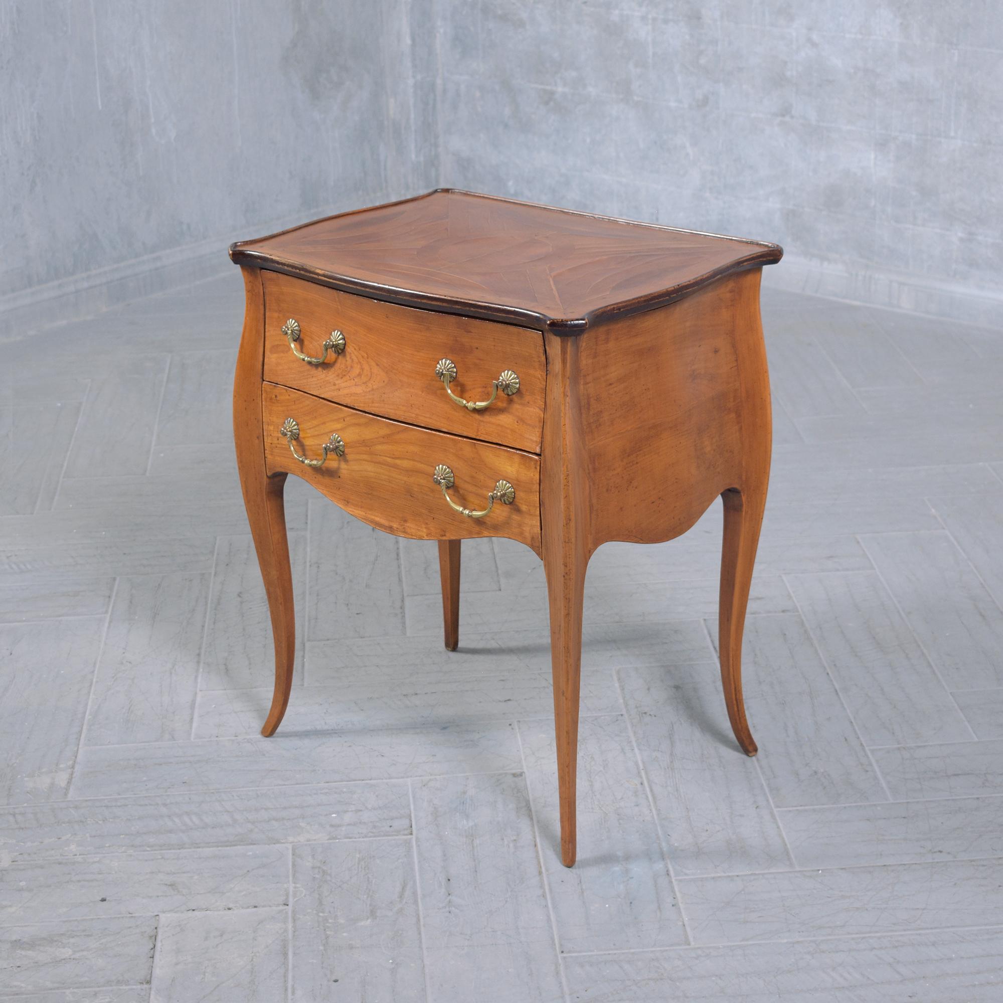 Polished 1880s Antique Provincial Light Walnut Commode with Inlaid Design For Sale