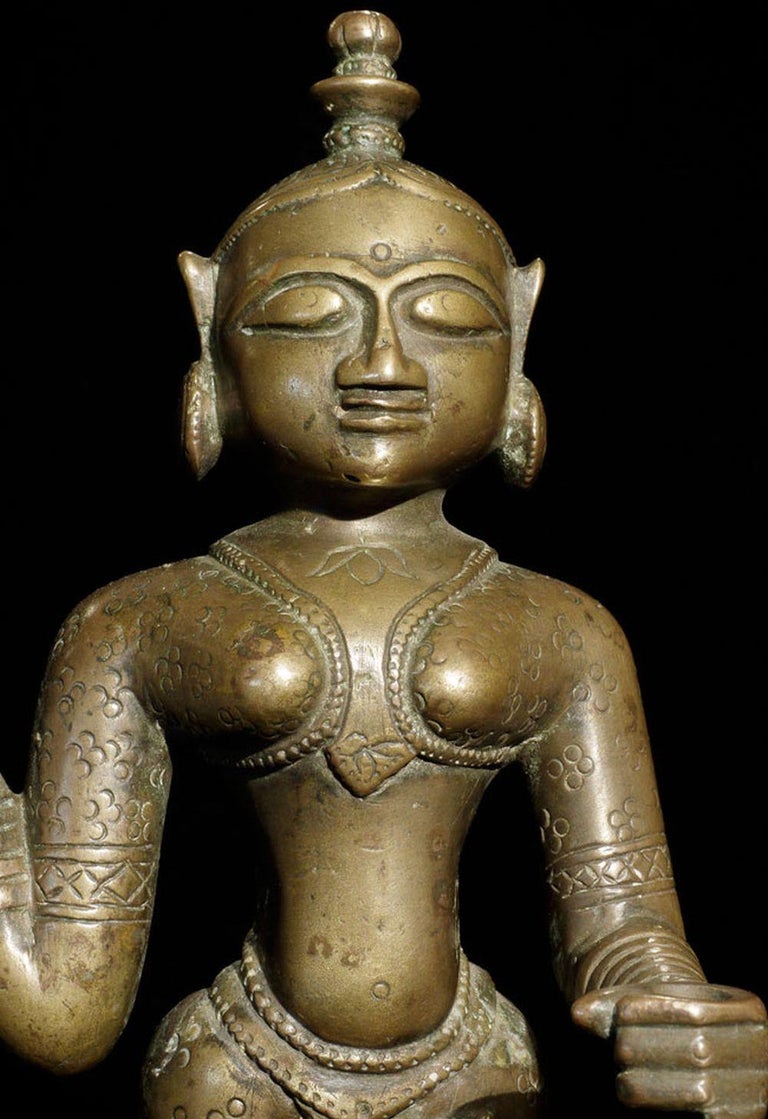 Extraordinary 18C Indian Bronze GoddessOriginally Part of Large Oil
