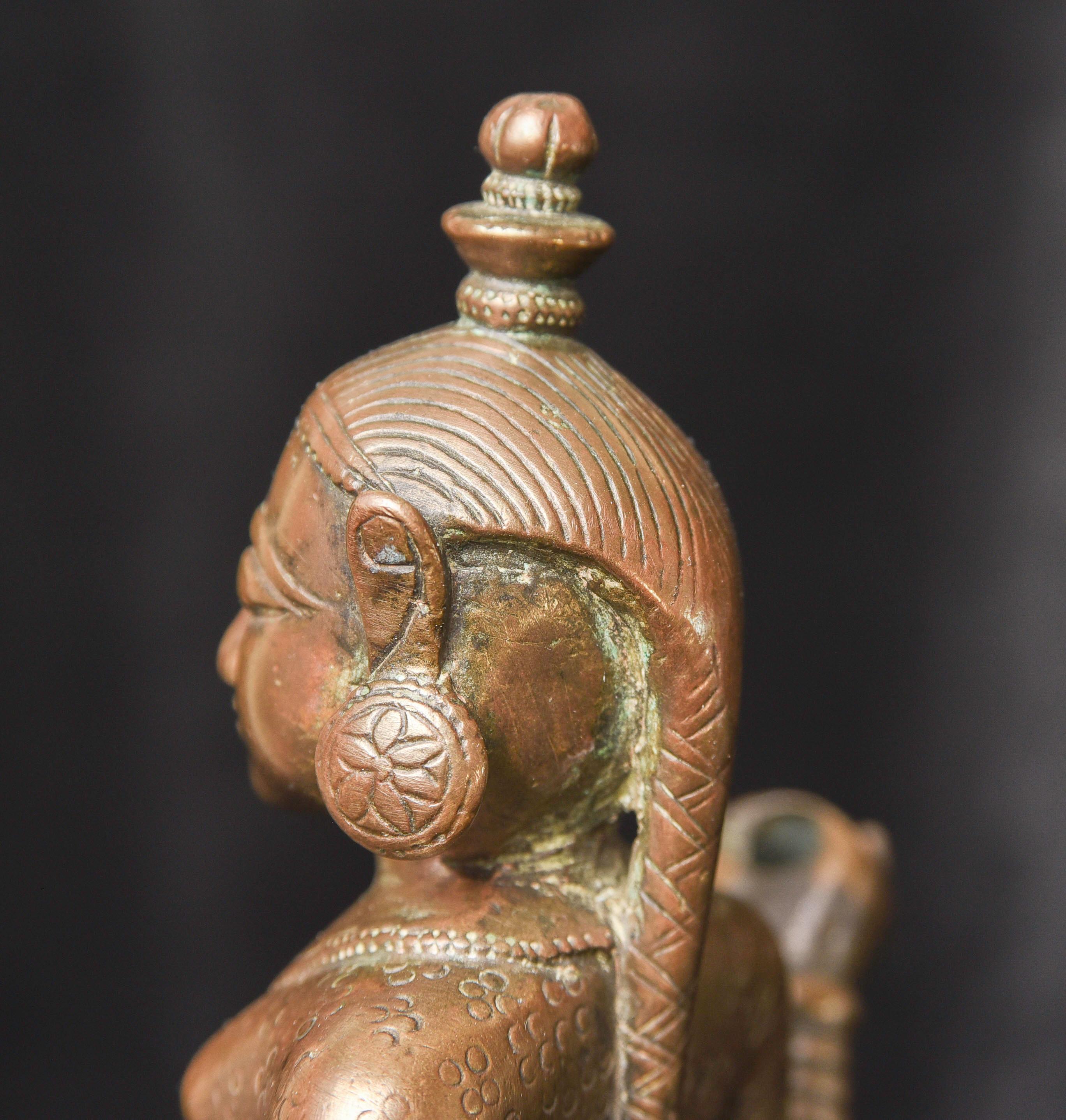 Extraordinary 18C Indian Bronze Goddess-Originally Part of Large Oil Lamp, 9721 For Sale 5
