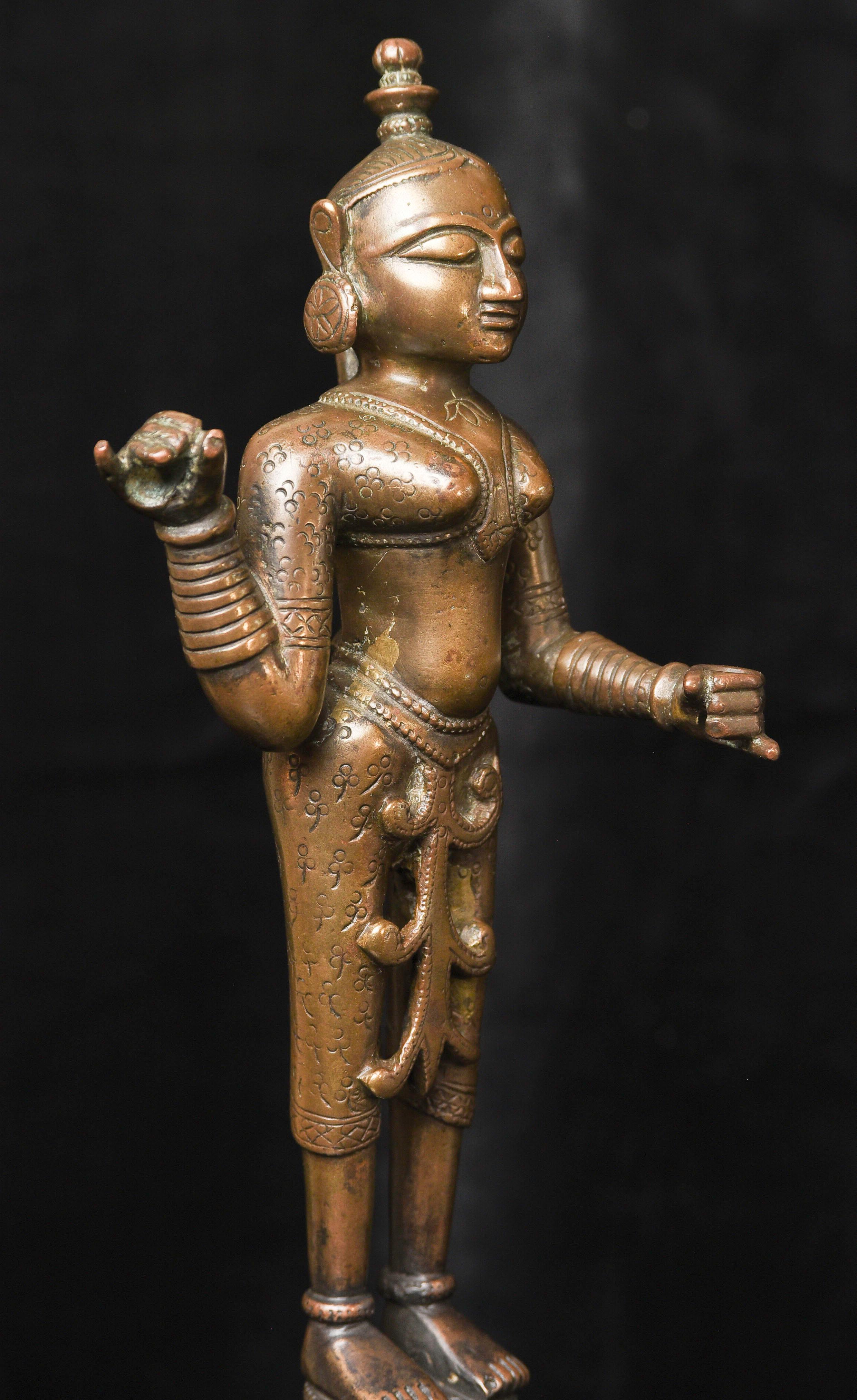 18th Century Extraordinary 18C Indian Bronze Goddess-Originally Part of Large Oil Lamp, 9721 For Sale