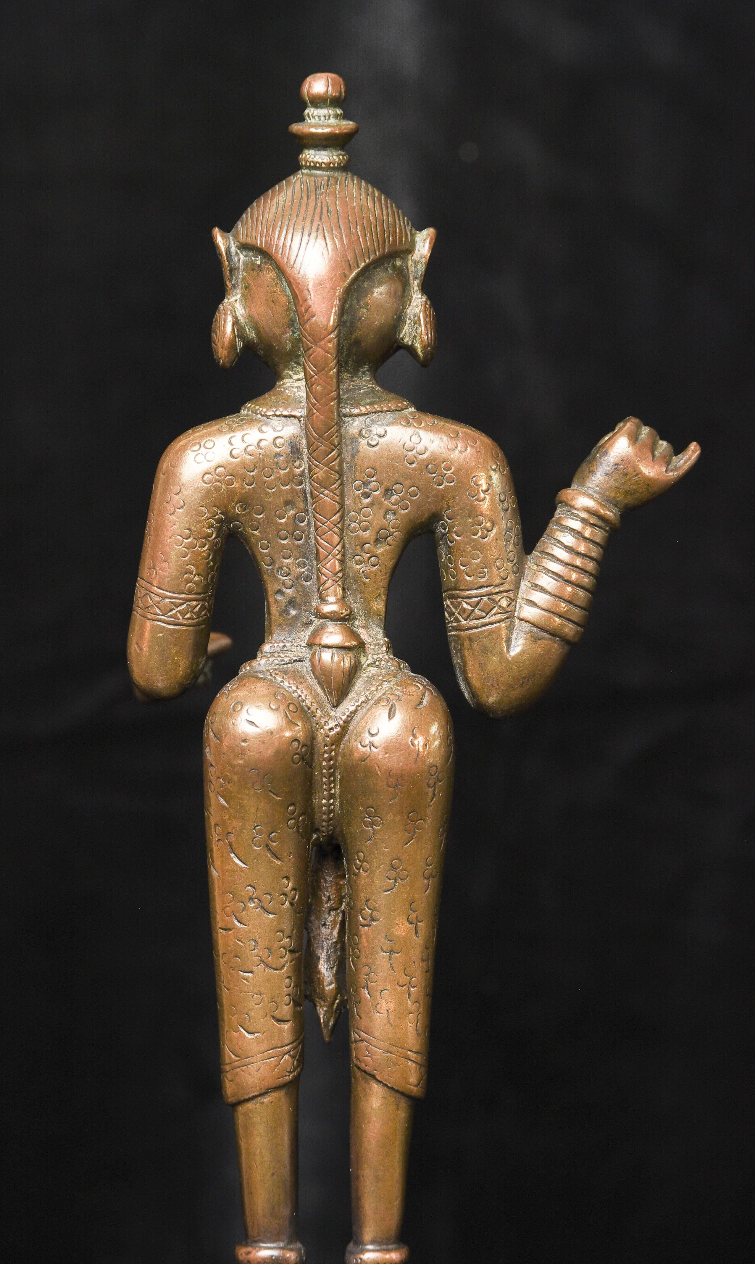 Extraordinary 18C Indian Bronze Goddess-Originally Part of Large Oil Lamp, 9721 For Sale 2