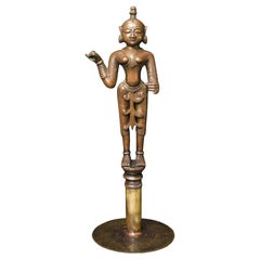 Extraordinary 18C Indian Bronze Goddess-Originally Part of Large Oil Lamp, 9721