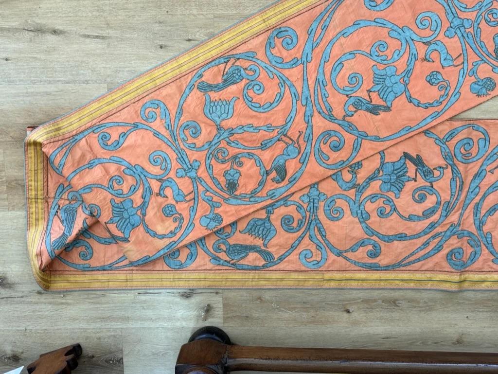 Extraordinary 18th Century Silk Panel - salmon pink and pale blue In Good Condition For Sale In Charlottesville, VA