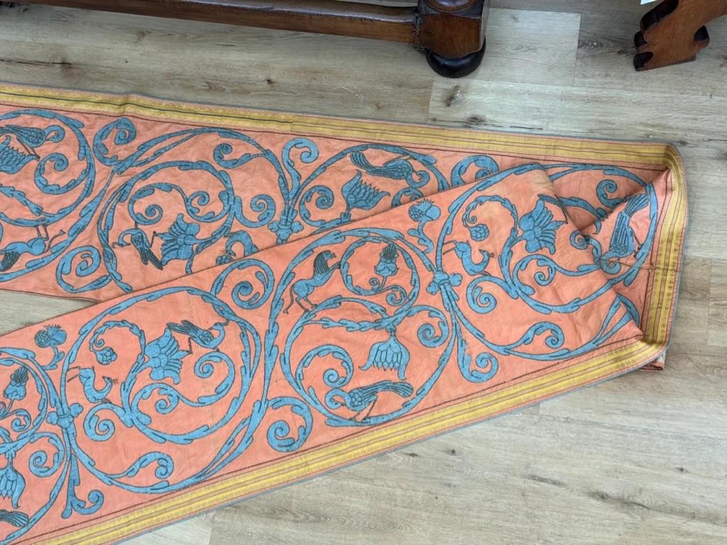 Extraordinary 18th Century Silk Panel - salmon pink and pale blue For Sale 3