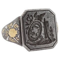 Antique Extraordinary 18th-Century Steel, Gold & Silver Learned Man’s Signet Ring