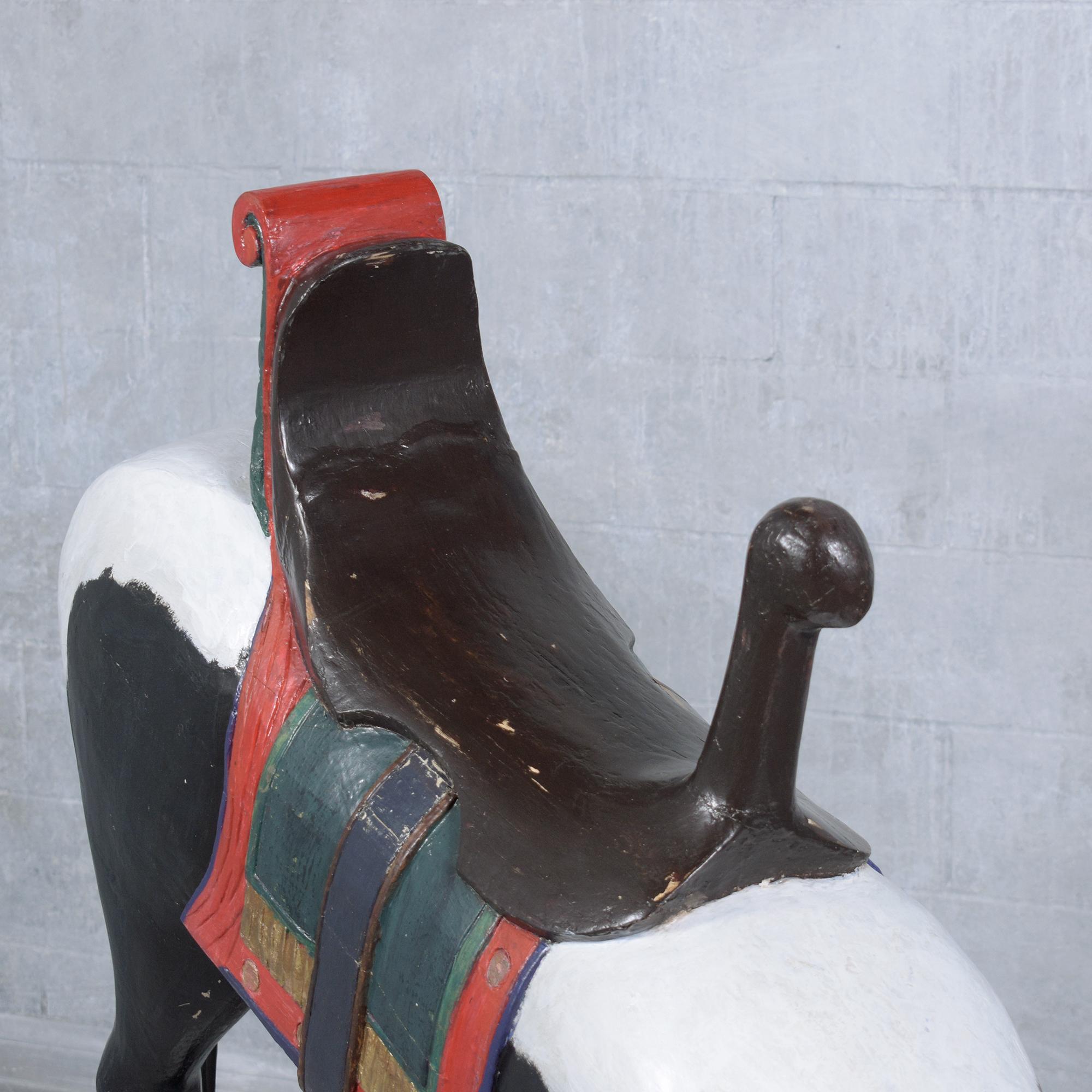 Handgefertigtes Karussellpferd im Vintage-Stil der 1930er Jahre: Ein restauriertes Meisterwerk aus Holz im Angebot 5