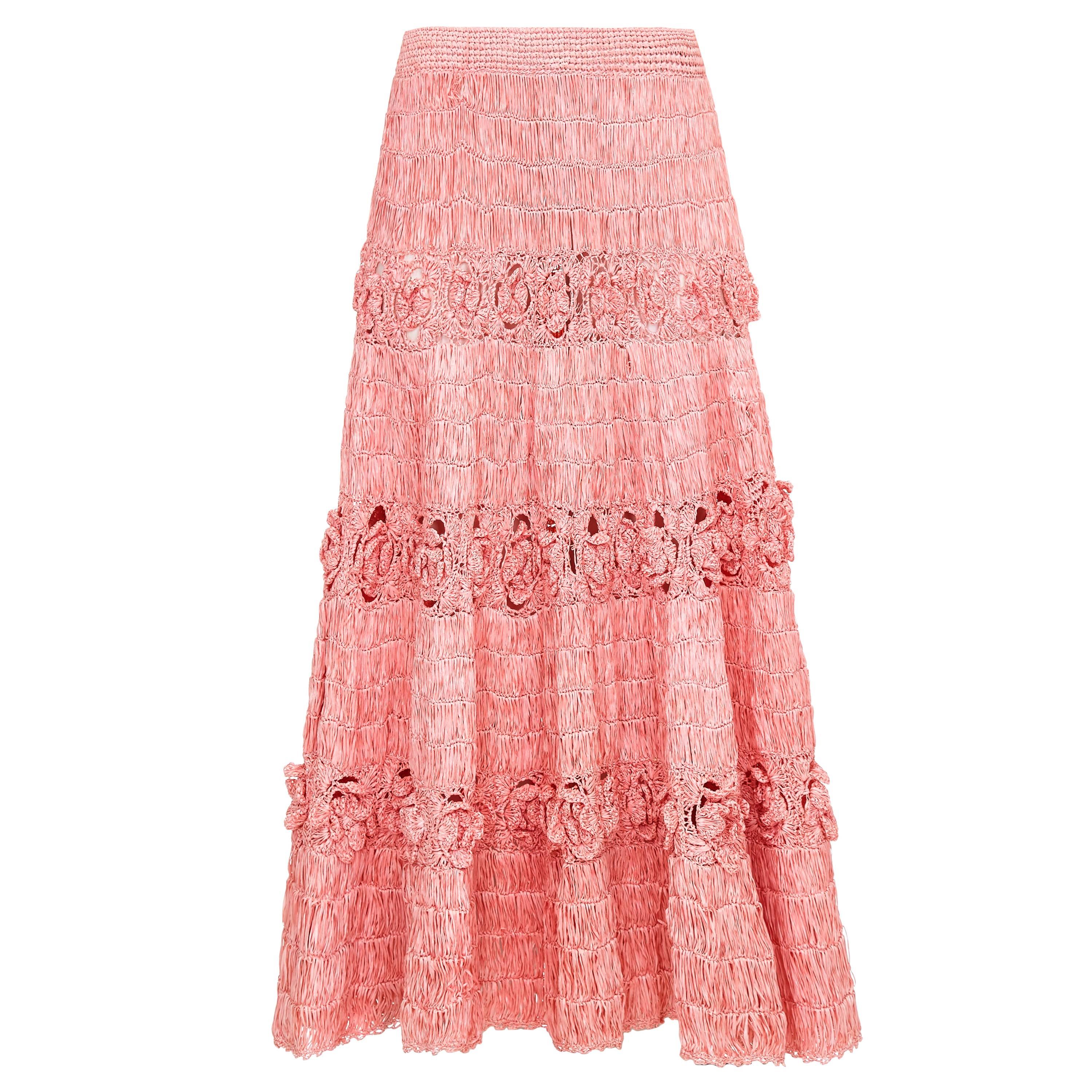 Extraordinary 1950s Pink Woven Raffia Skirt