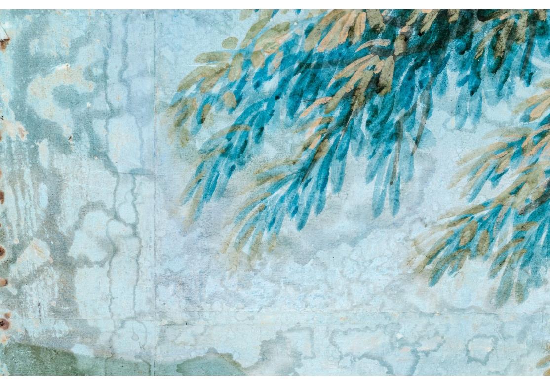 Außergewöhnlicher 8 Tafel bemalter Wandteppichschirm aus dem 19. Jahrhundert, „Italienische Landschaft“ im Angebot 11