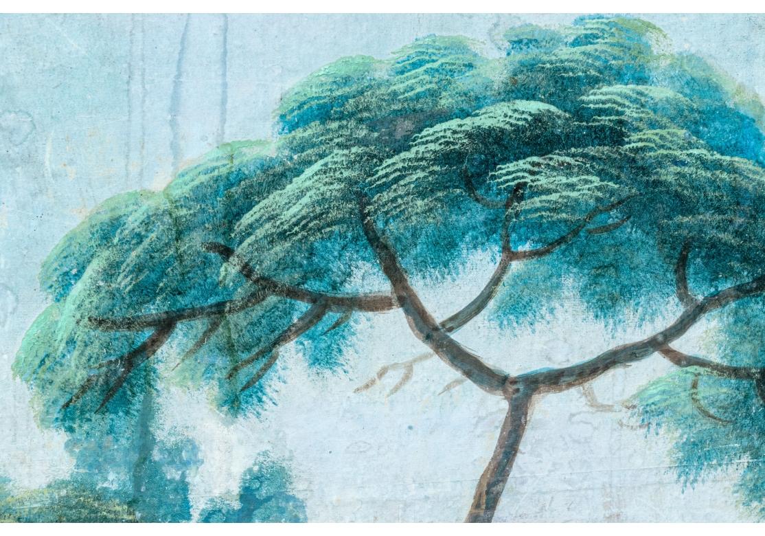 Français Extraordinaire paravent peint à 8 panneaux du 19ème siècle, « Paysage italien » en vente