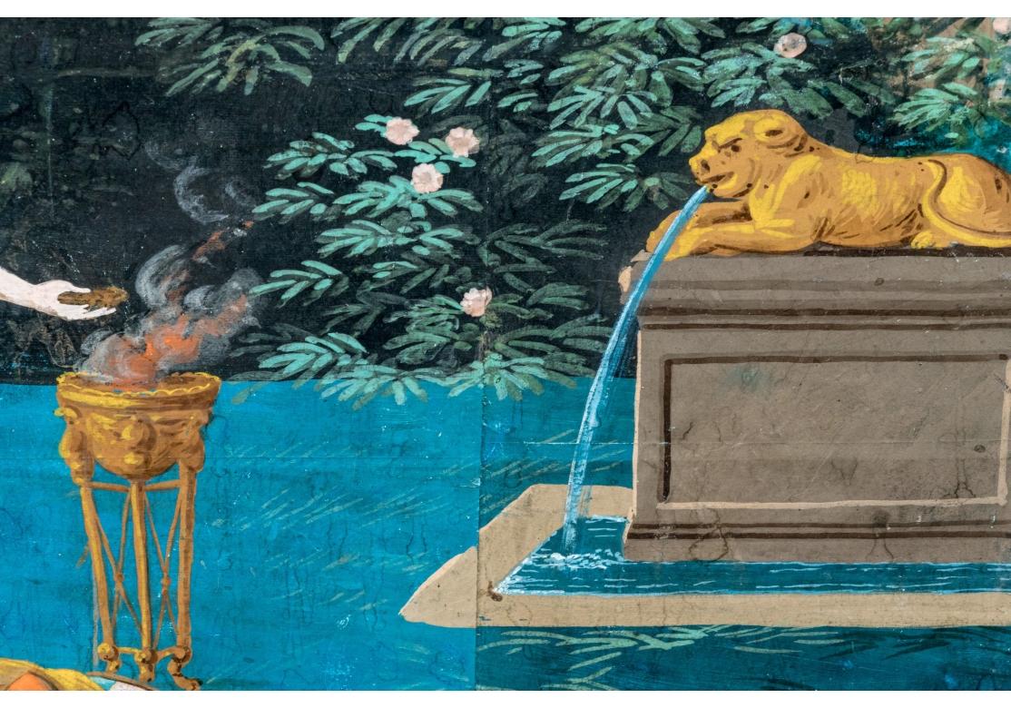 Außergewöhnlicher 8 Tafel bemalter Wandteppichschirm aus dem 19. Jahrhundert, „Italienische Landschaft“ im Zustand „Starke Gebrauchsspuren“ im Angebot in Bridgeport, CT