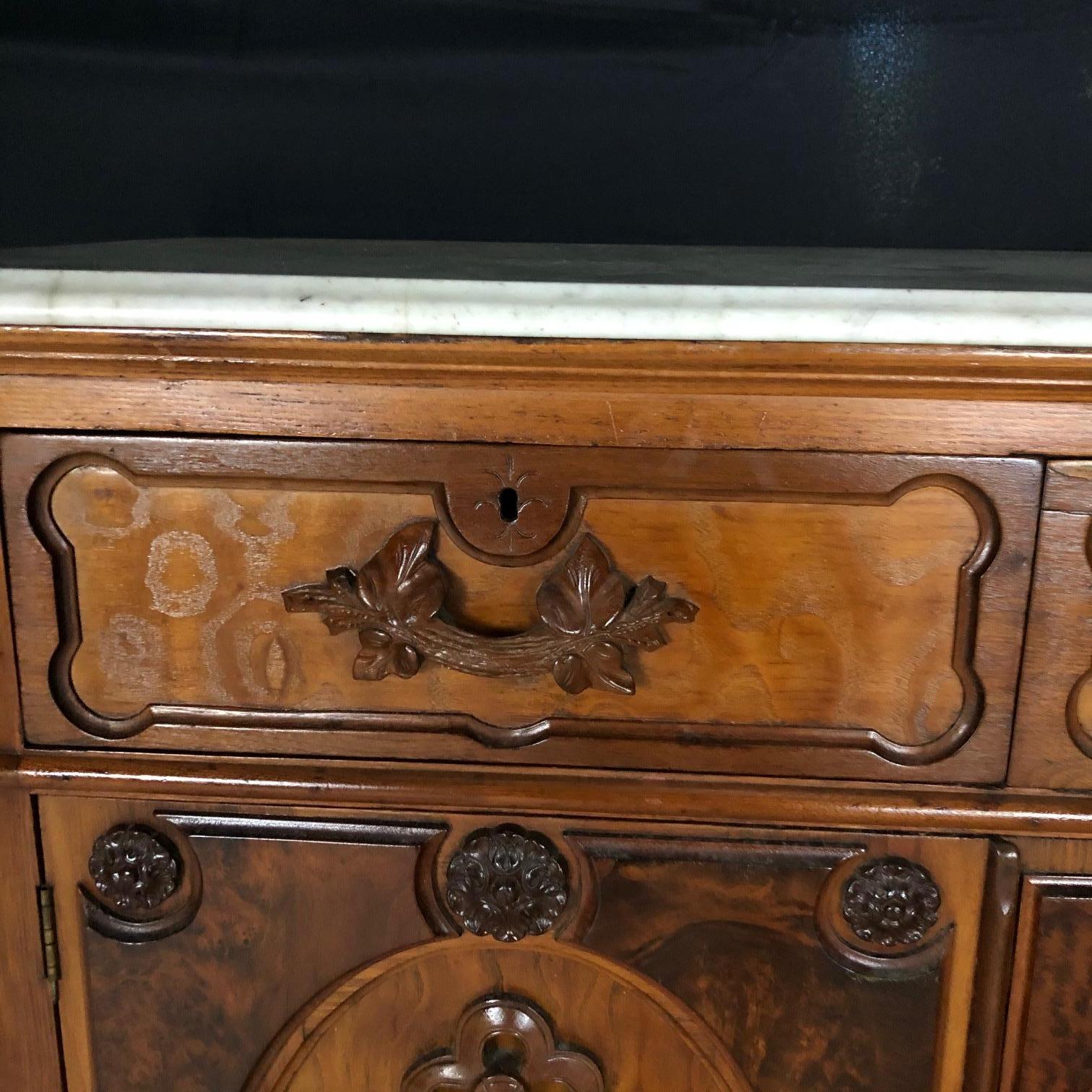 Extraordinary 19th Century French Carved Hunt Cabinet Buffet with Carrara Marble 6