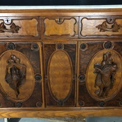 Extraordinary 19th Century French Carved Hunt Cabinet Buffet with Carrara Marble