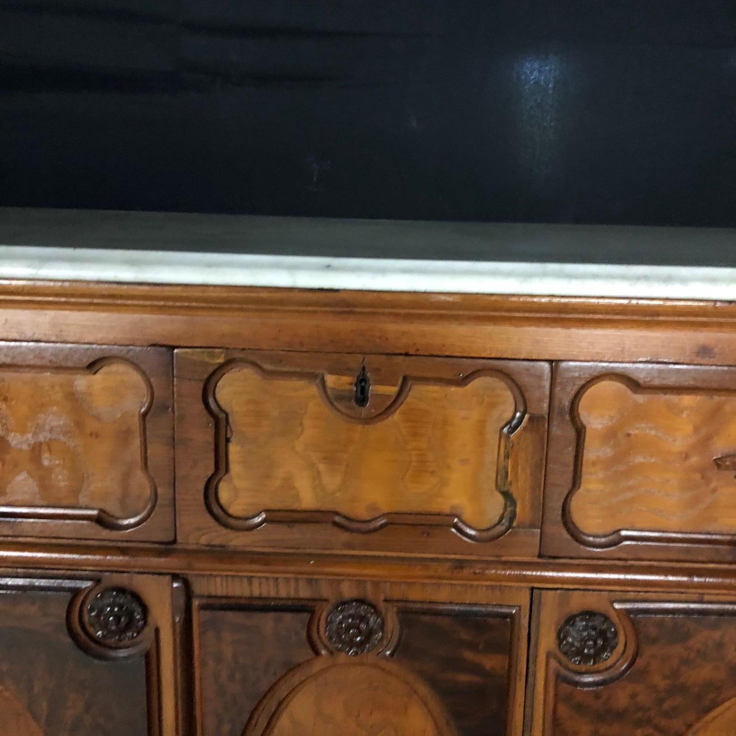 Extraordinary 19th Century French Carved Hunt Cabinet Buffet with Carrara Marble 2