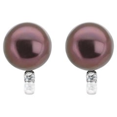 Extraordinary 20.00ct Black Pearl Stud Earrings with Side Diamonds