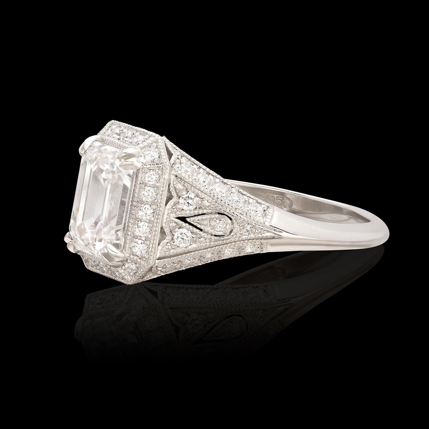 Extraordinary 2.01ct Emerald Cut Art Deco Style Platinum Diamond Ring In New Condition For Sale In San Francisco, CA