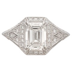 Extraordinary 2.01ct Emerald Cut Art Deco Style Platinum Diamond Ring