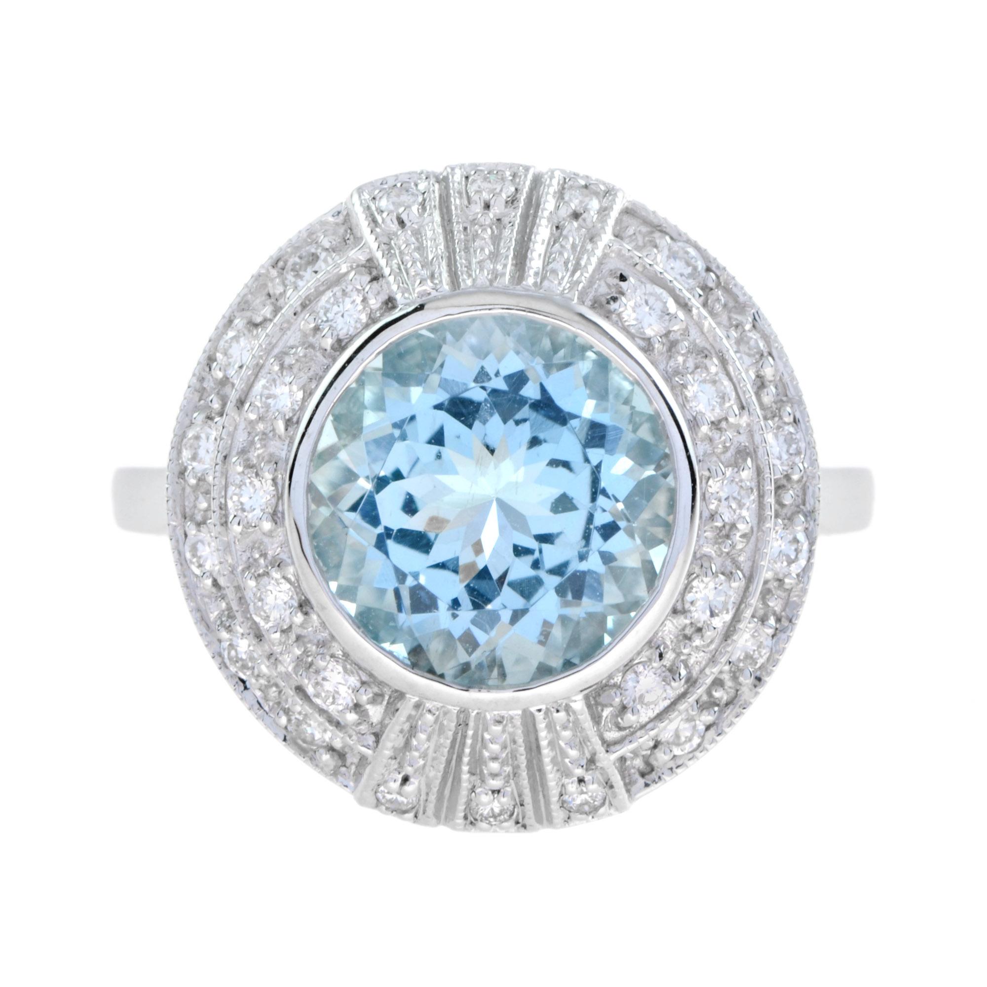 For Sale:  Extraordinary 2.2 Carats Aquamarine and Diamond Halo Ring in 18K White Gold 2