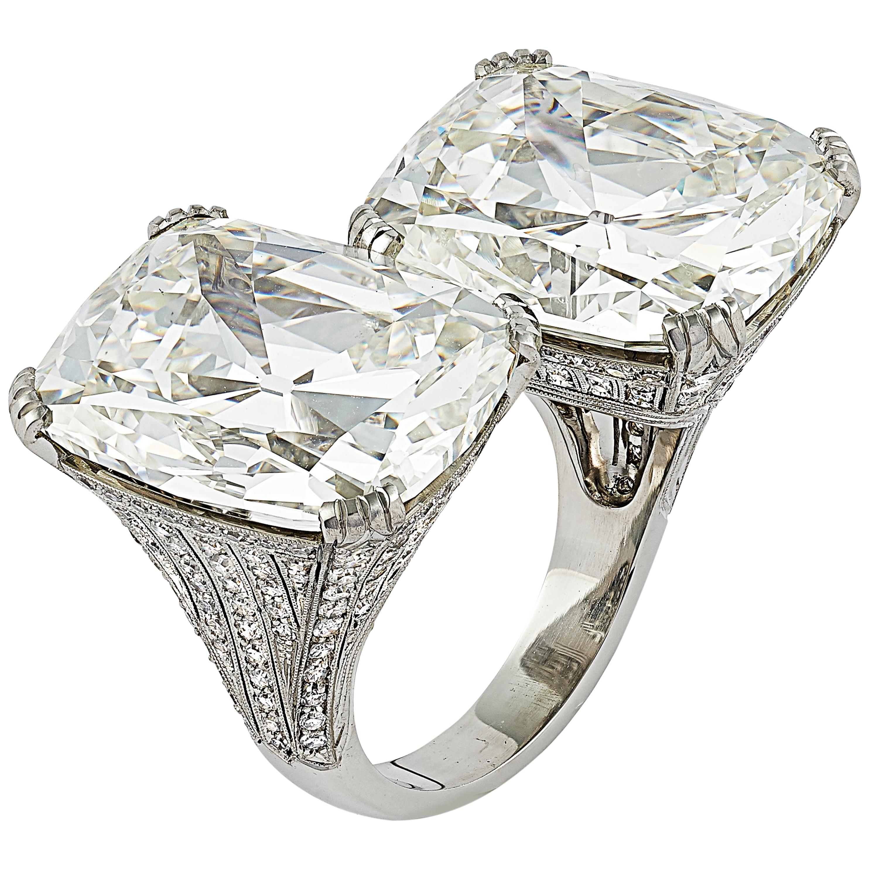 Extraordinary 41.78 Carat Cushion Cut Diamond Crossover Ring by Hancocks