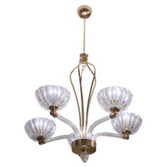 Außergewöhnlicher 5 Lights Art Deco Murano Glas und Messing Kronleuchter von Barovier