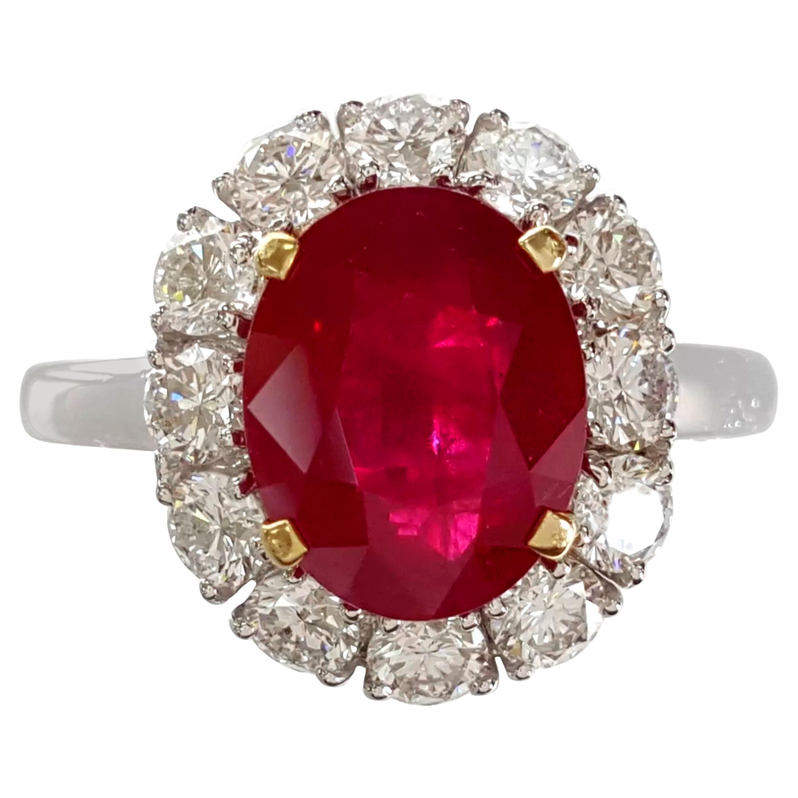 Straordinario anello di rubino con diamante da 5,10 carati certificato GIA senza calore in vendita