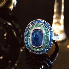 Certified 5.62 Ct. Ceylon Sapphire with Emerald and Sapphire Cocktail Ring