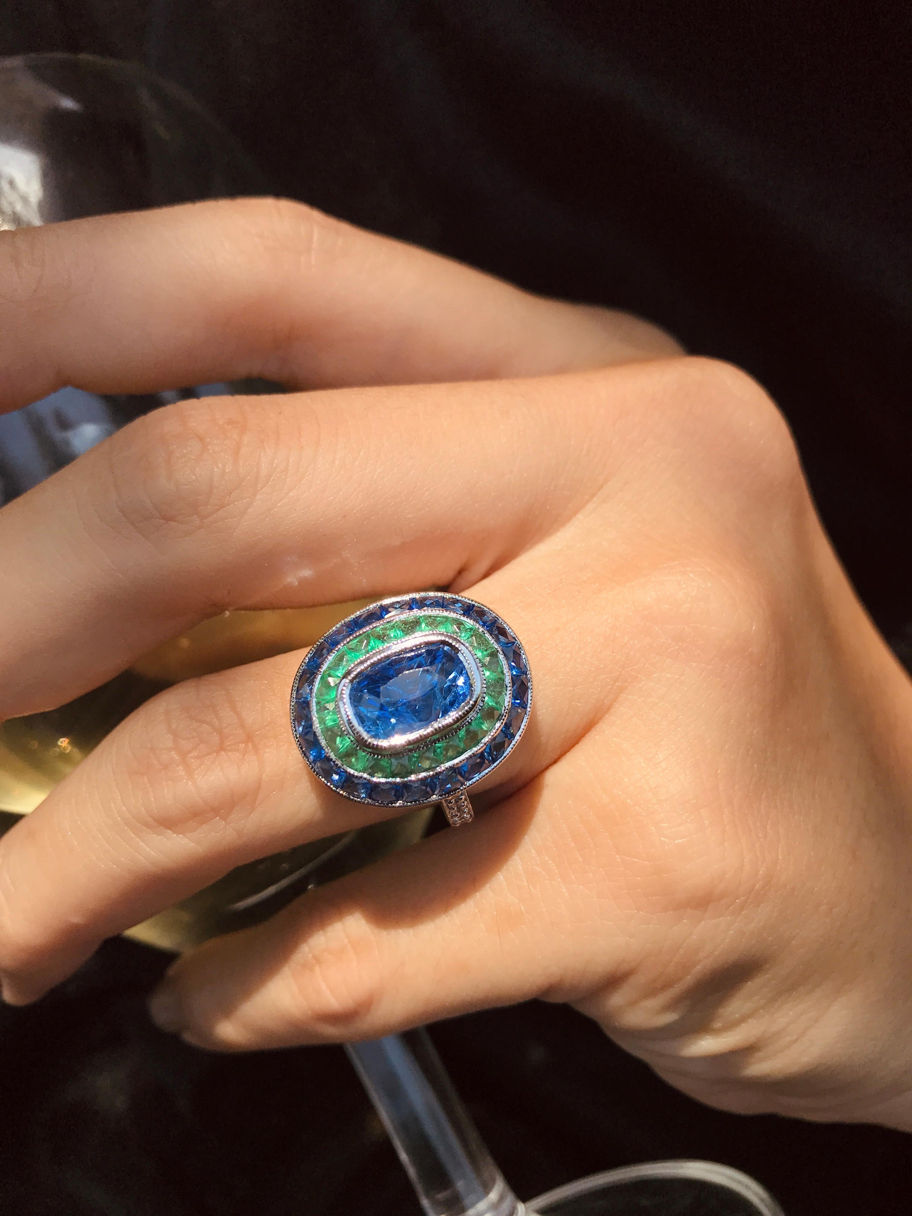 Certified 5.62 Ct. Ceylon Sapphire with Emerald and Sapphire Cocktail Ring 3