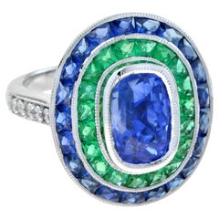 Certified 5.62 Ct. Ceylon Sapphire with Emerald and Sapphire Cocktail Ring